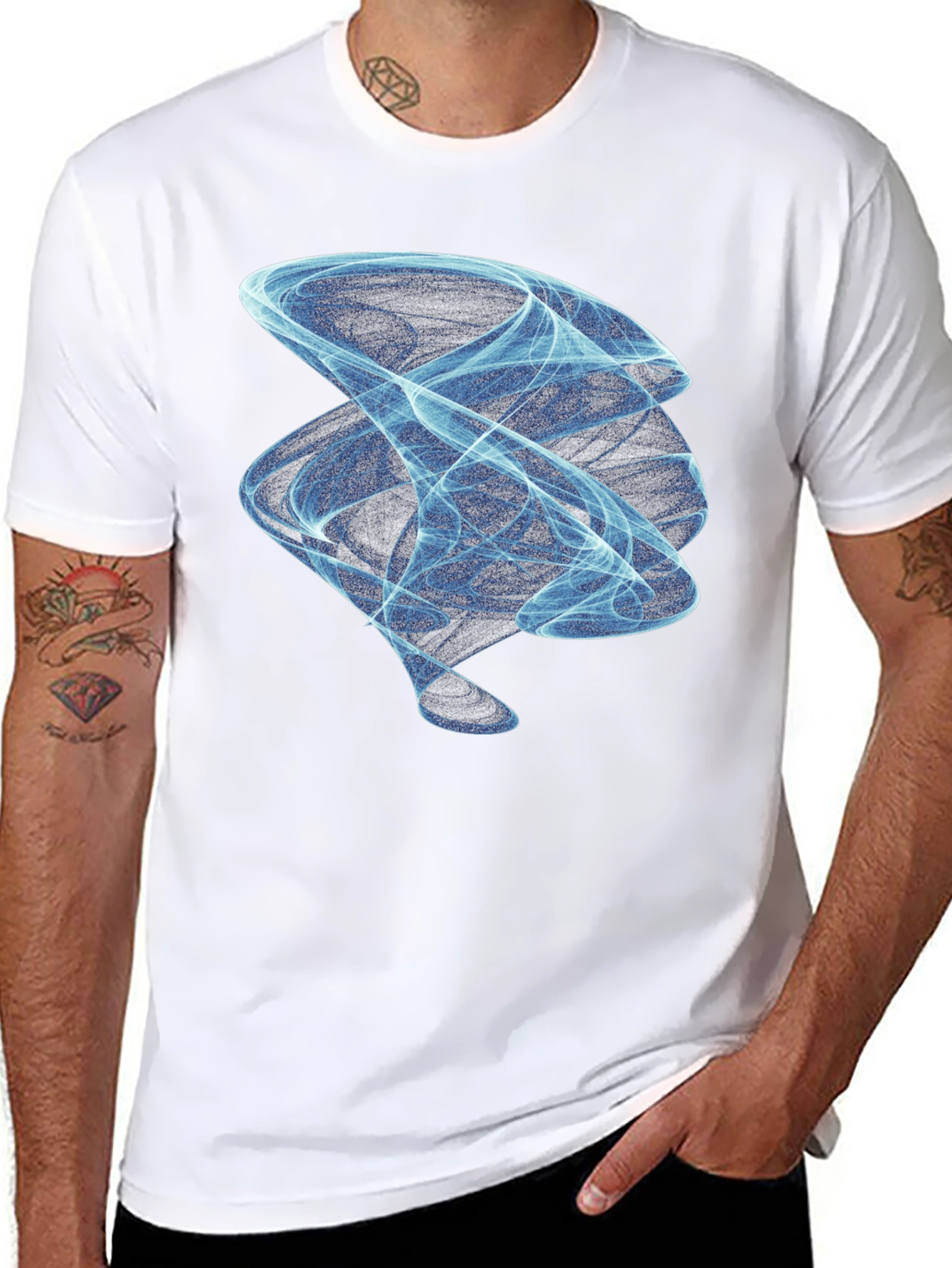 Abstract Blue Swirl Graphic Tee - Modern Black T-Shirt