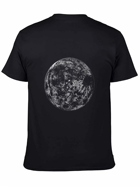 Abstract Moon Graphic Tee - Black Cotton Blend