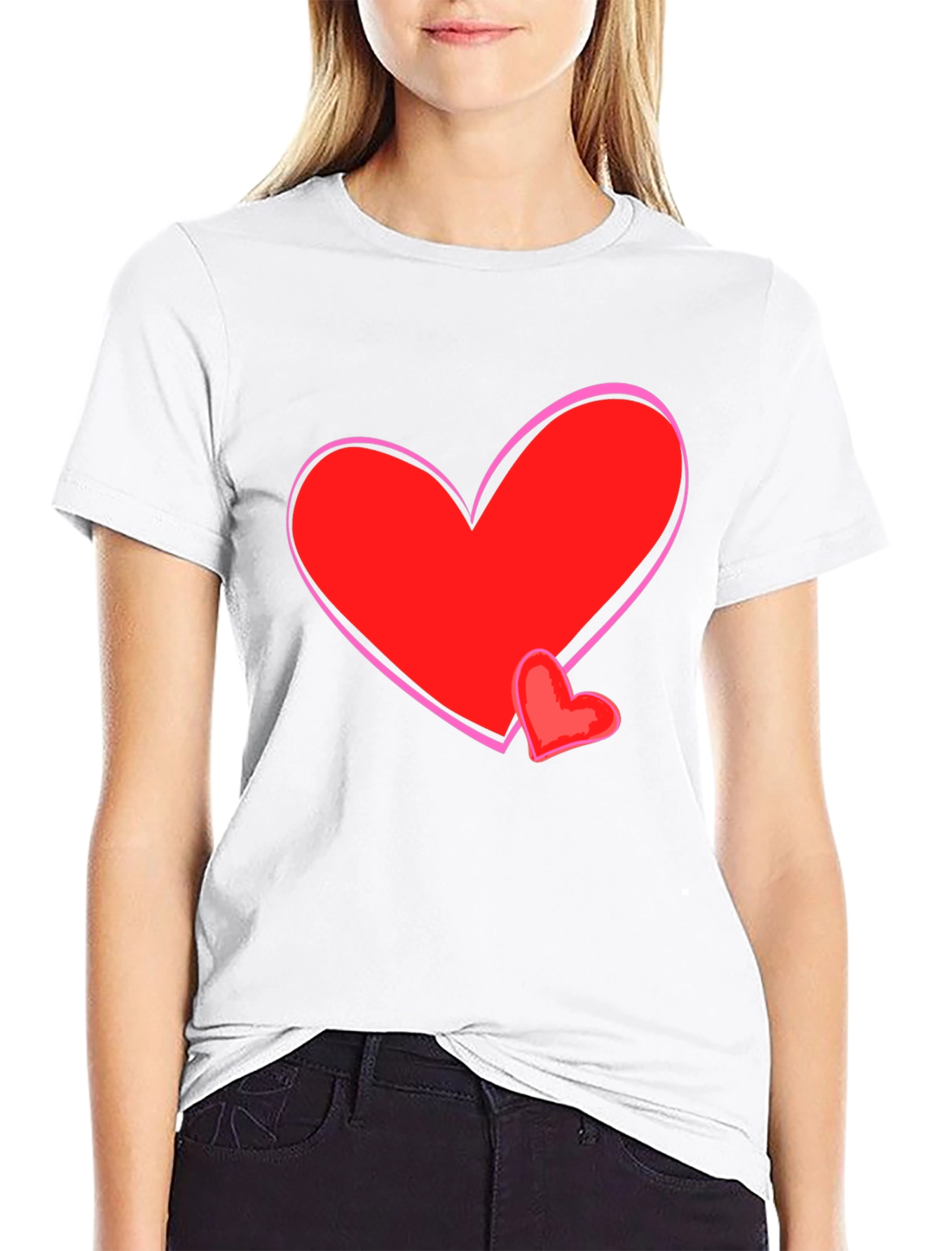 Heart Graphic T-Shirt - Black Cotton Casual Tee