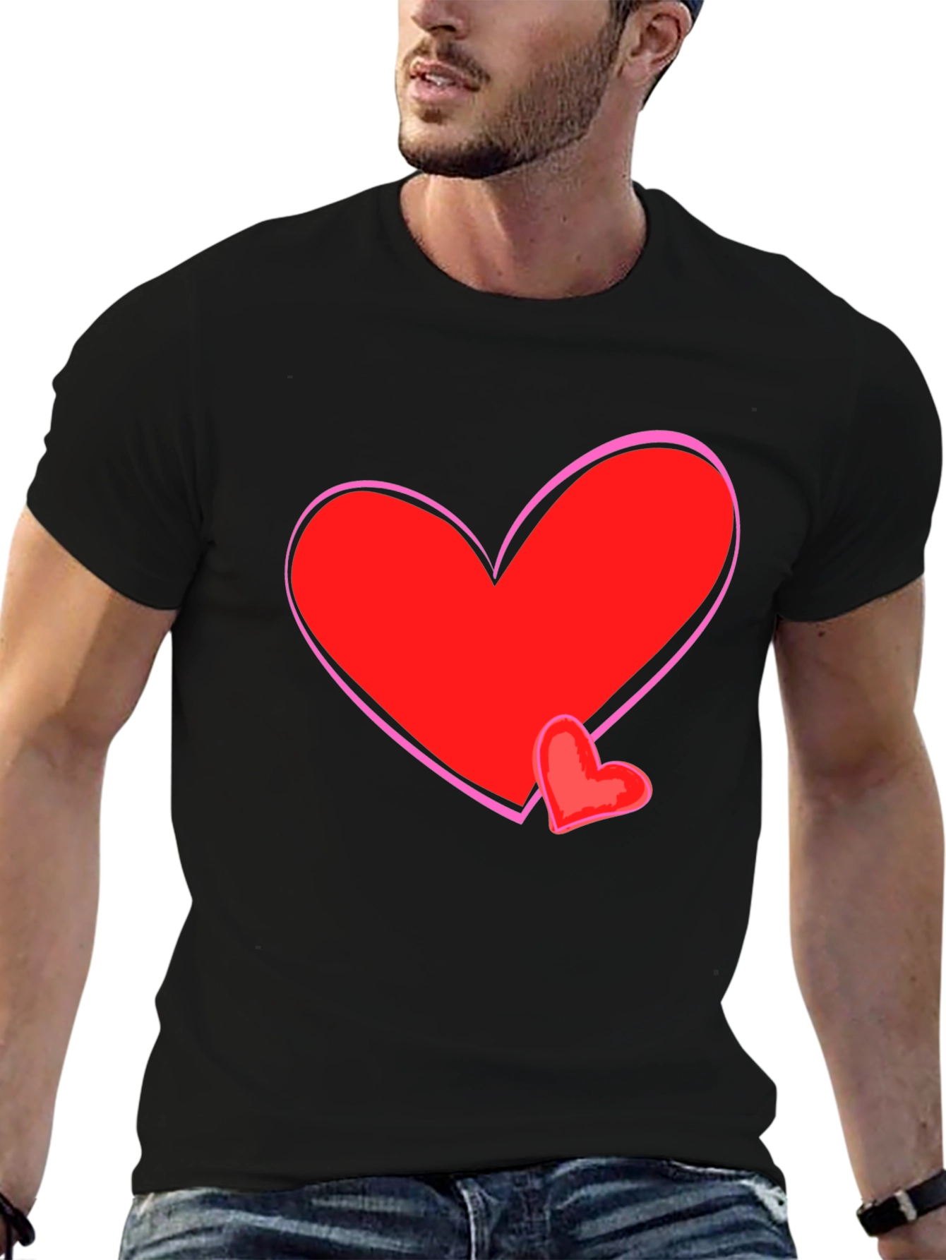 Heart Graphic T-Shirt - Black Cotton Casual Tee