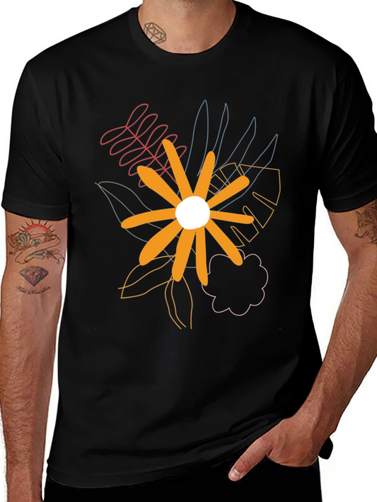 Abstract Floral Print Black T-Shirt