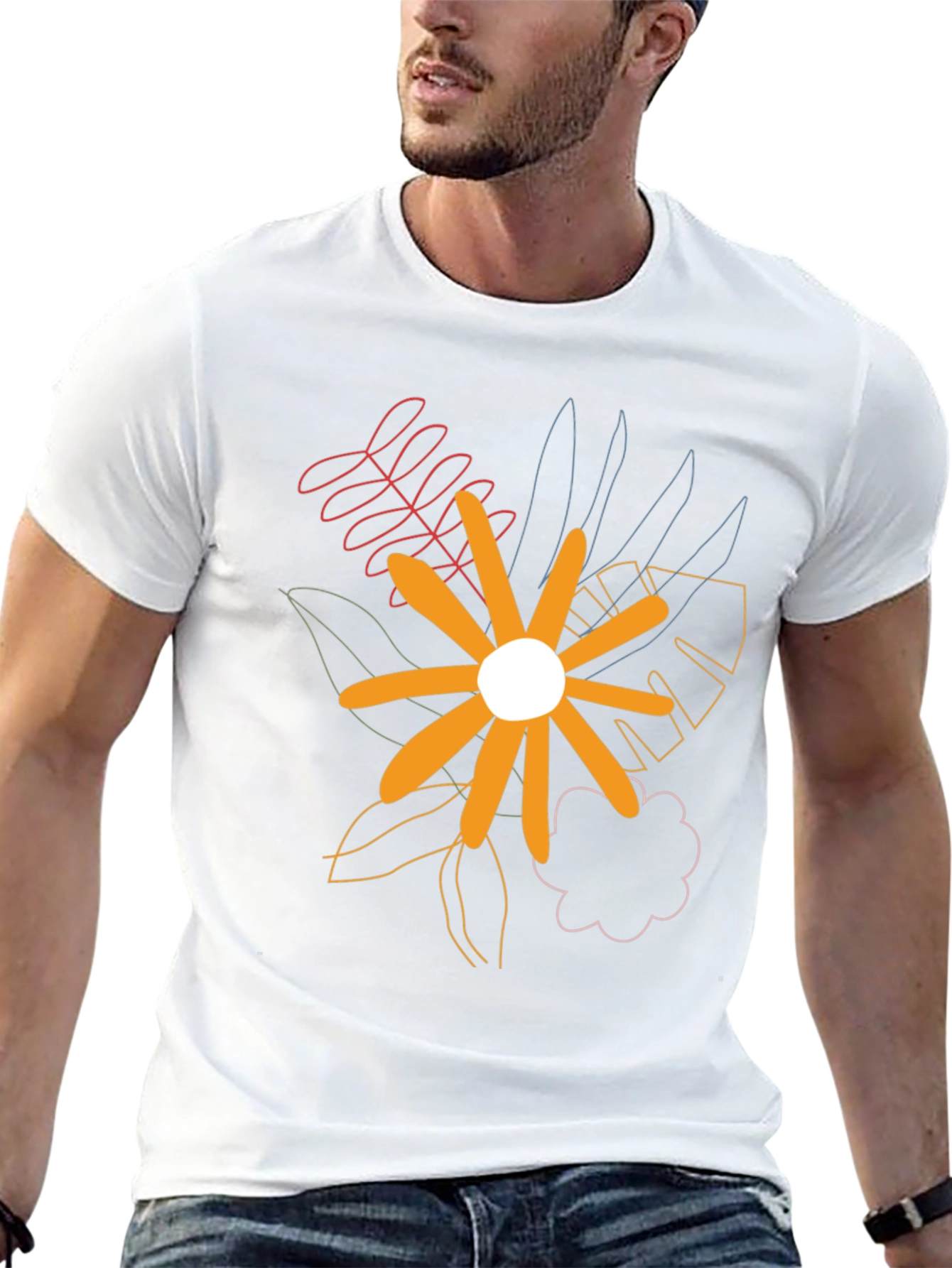 Abstract Floral Print Black T-Shirt