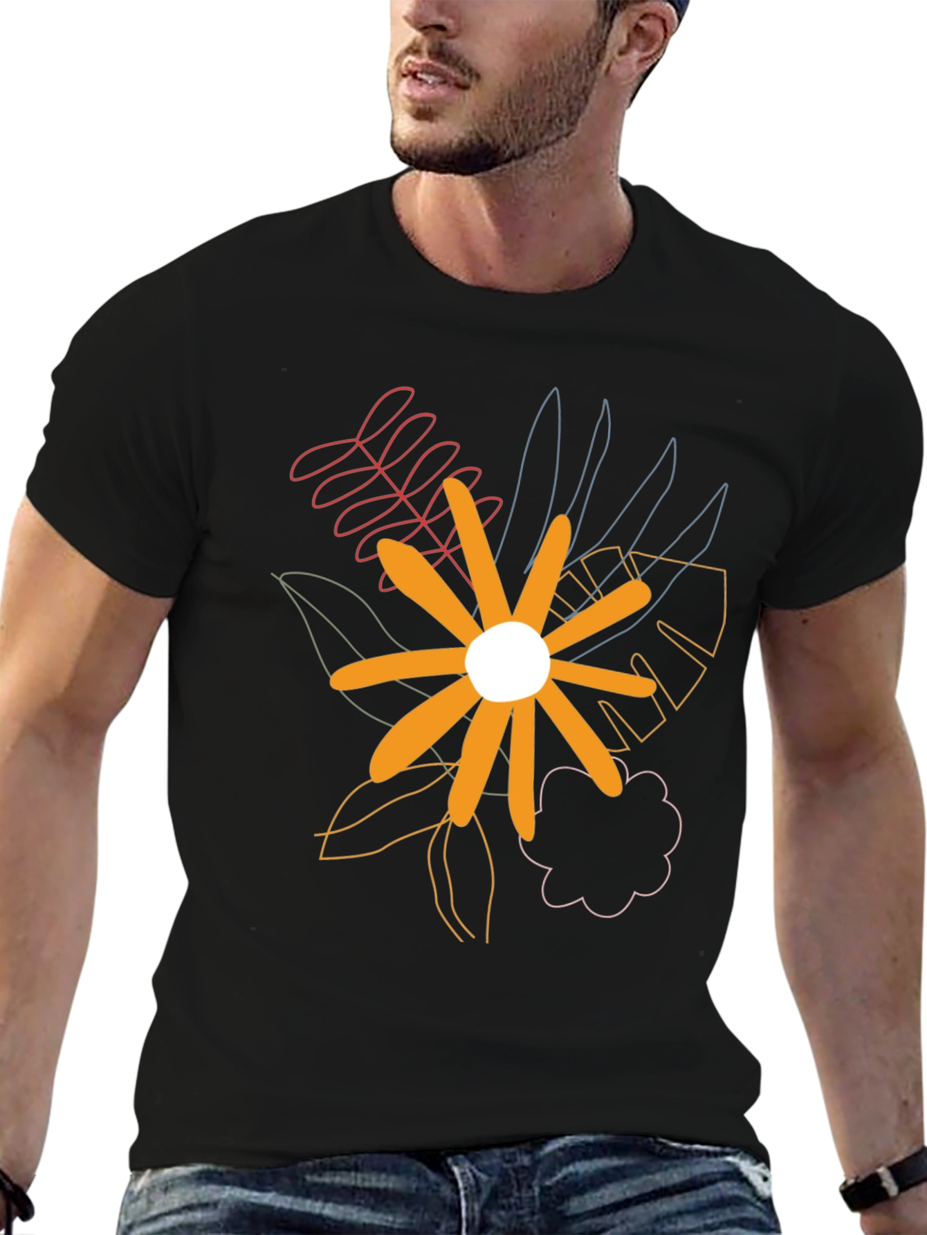 Abstract Floral Print Black T-Shirt
