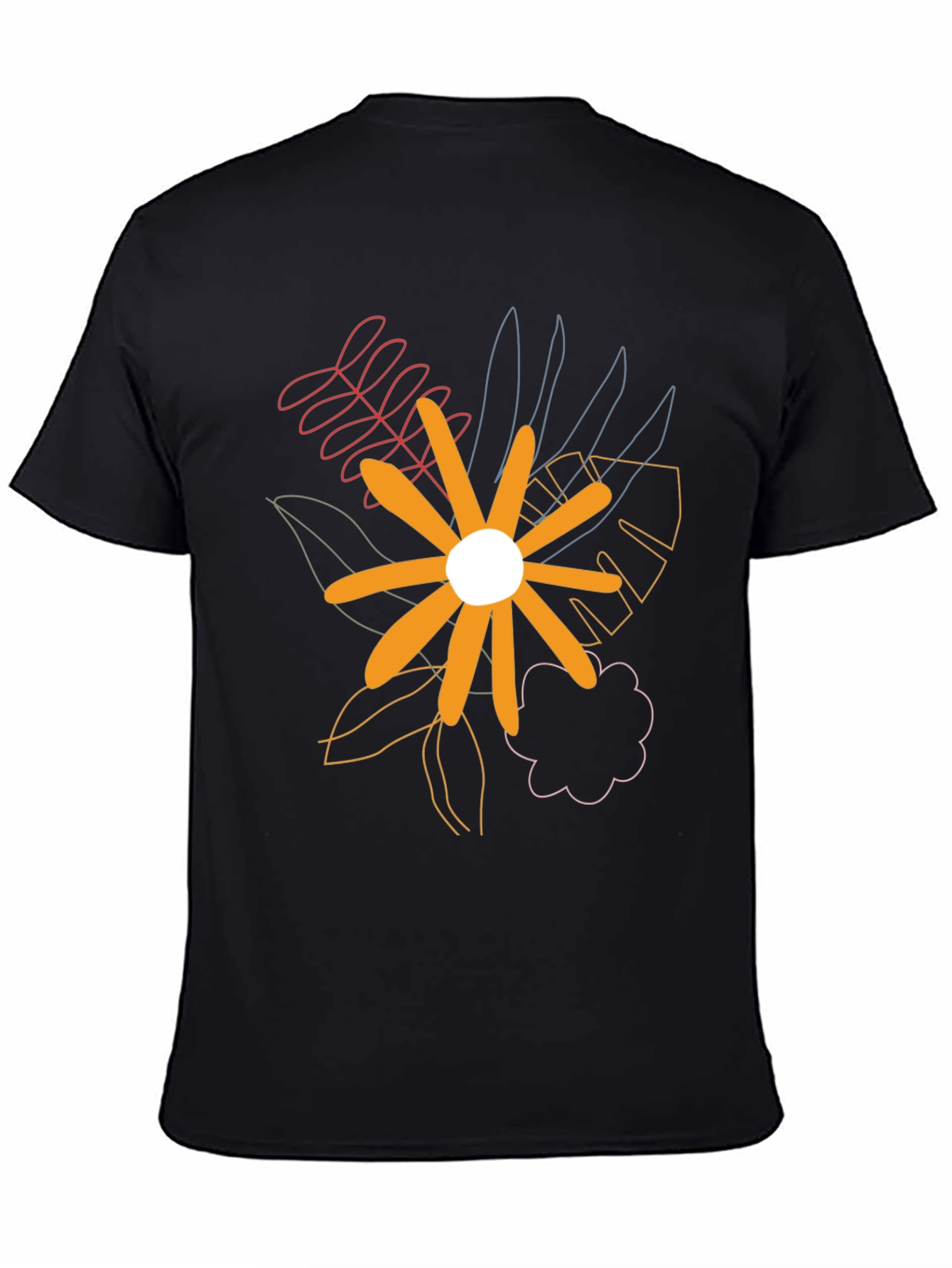Abstract Floral Print Black T-Shirt