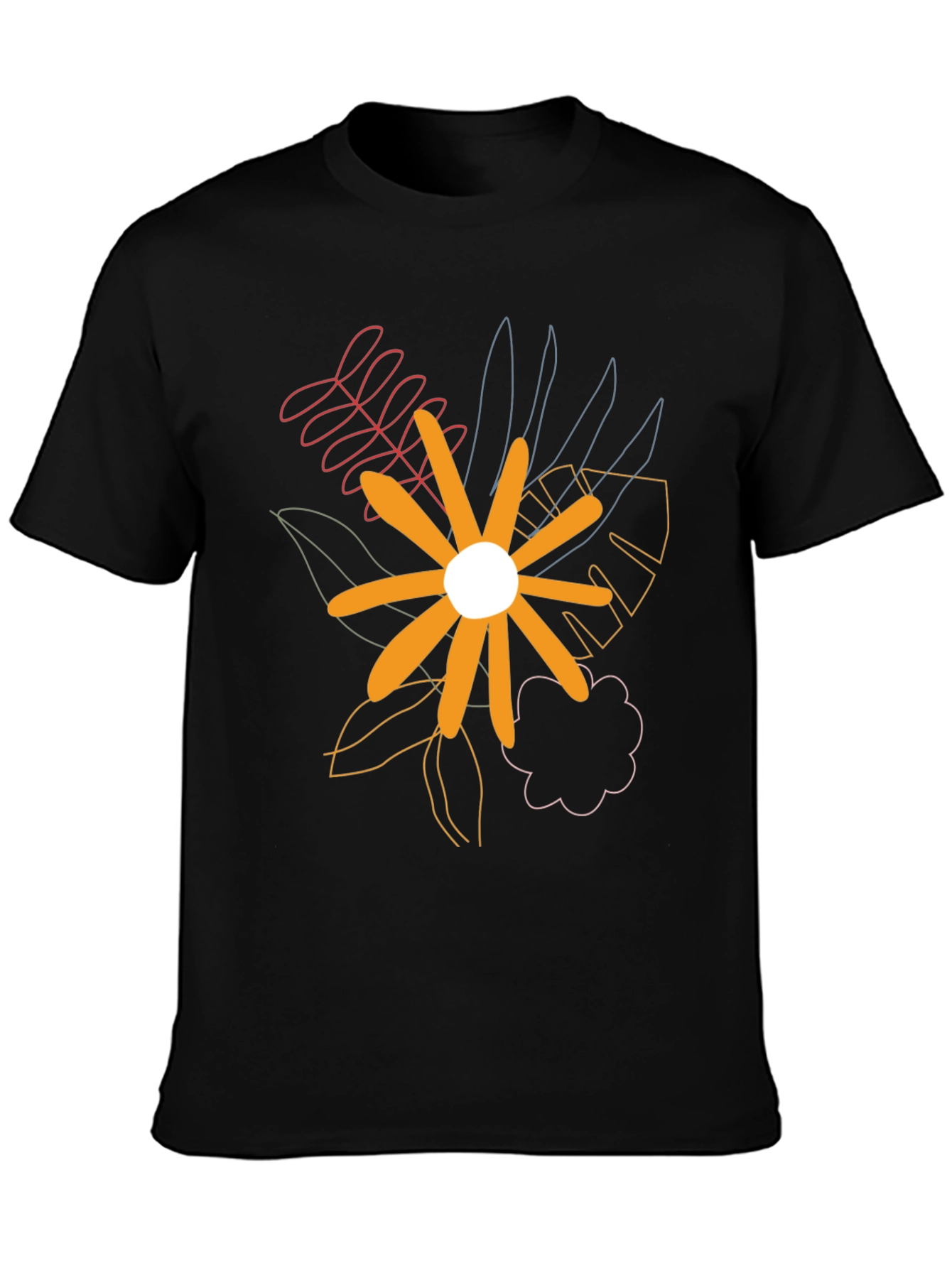 Abstract Floral Print Black T-Shirt
