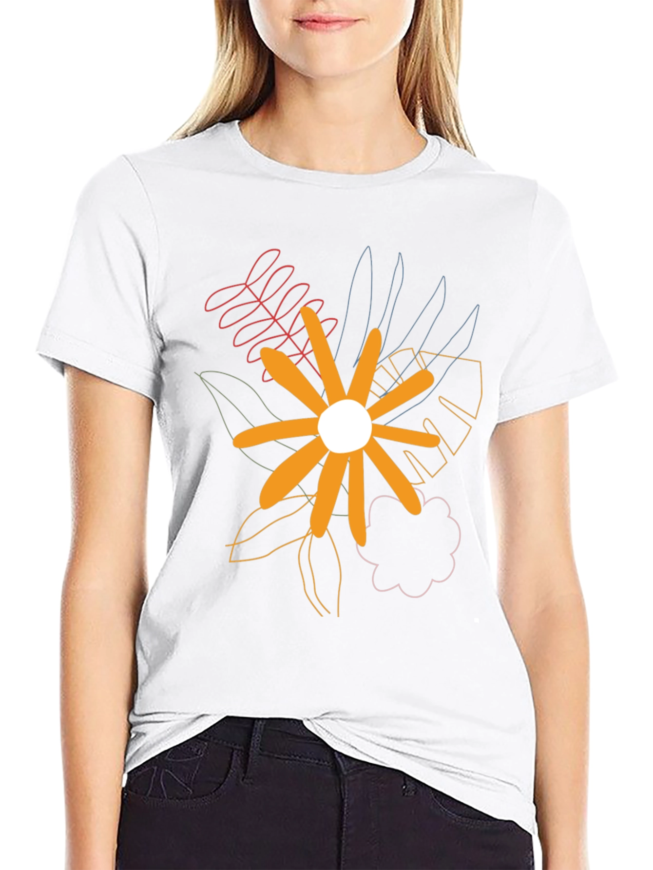 Abstract Floral Print Black T-Shirt