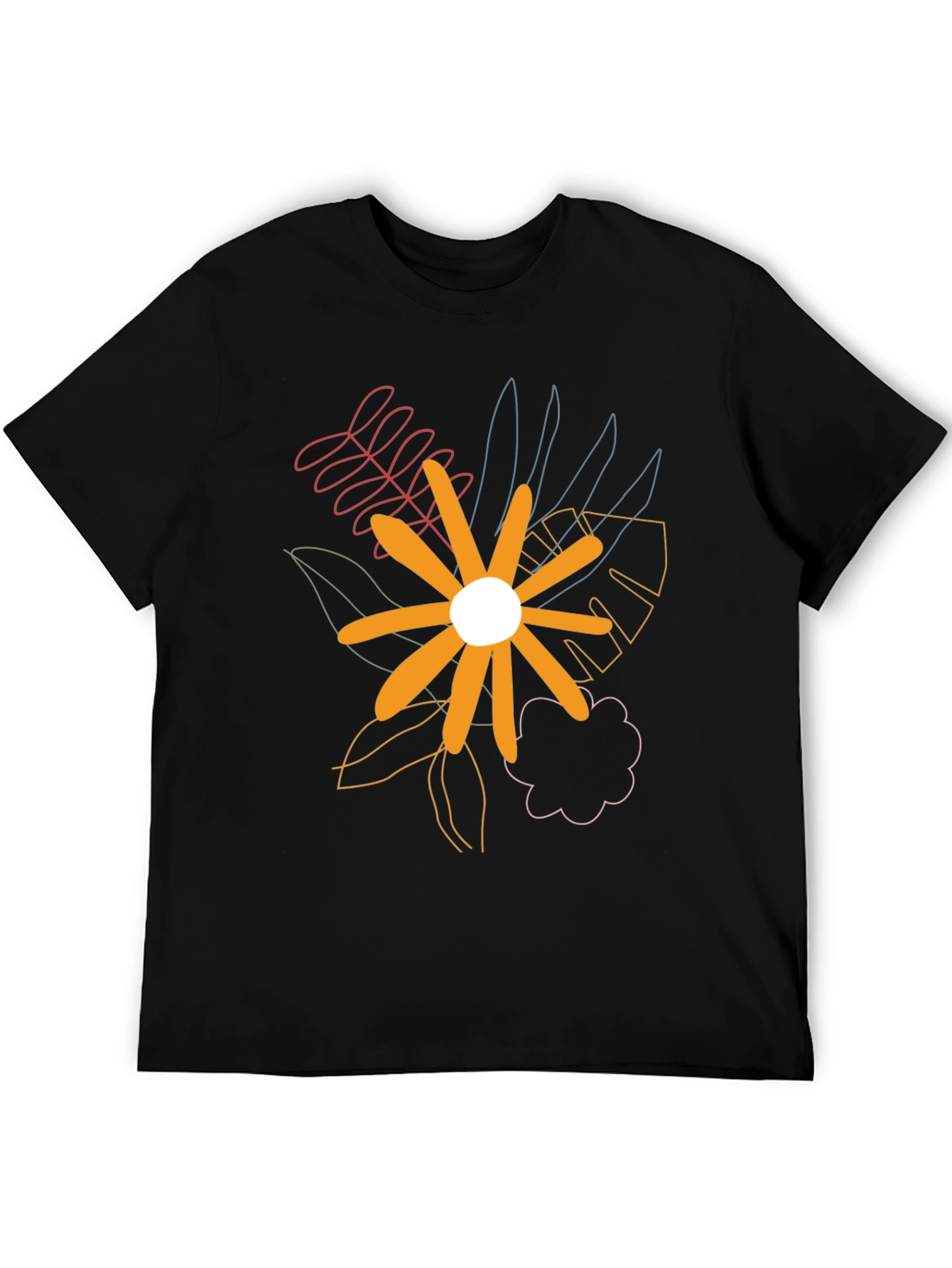 Abstract Floral Print Black T-Shirt