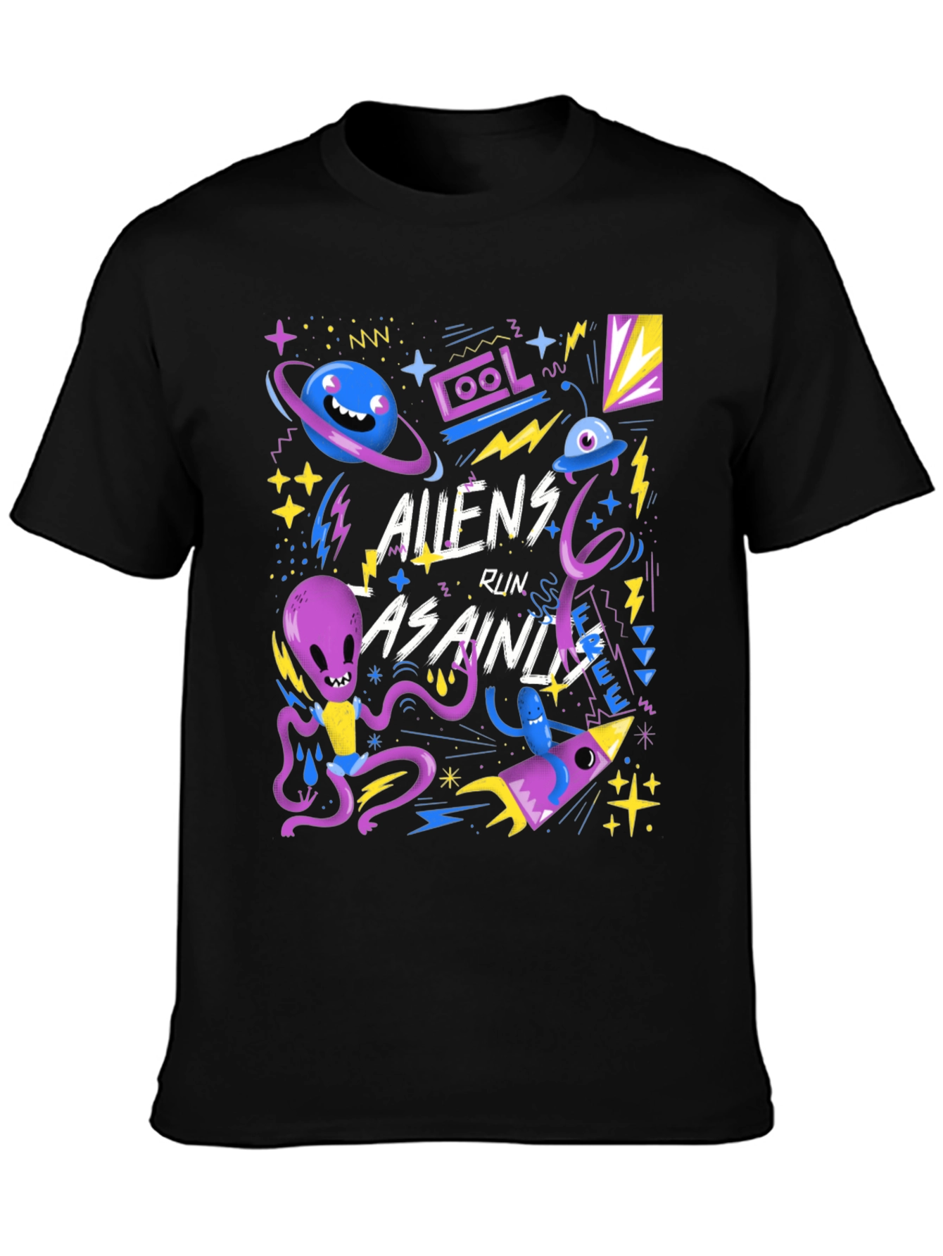 Aliens Run As Ainds Graphic Black T-Shirt