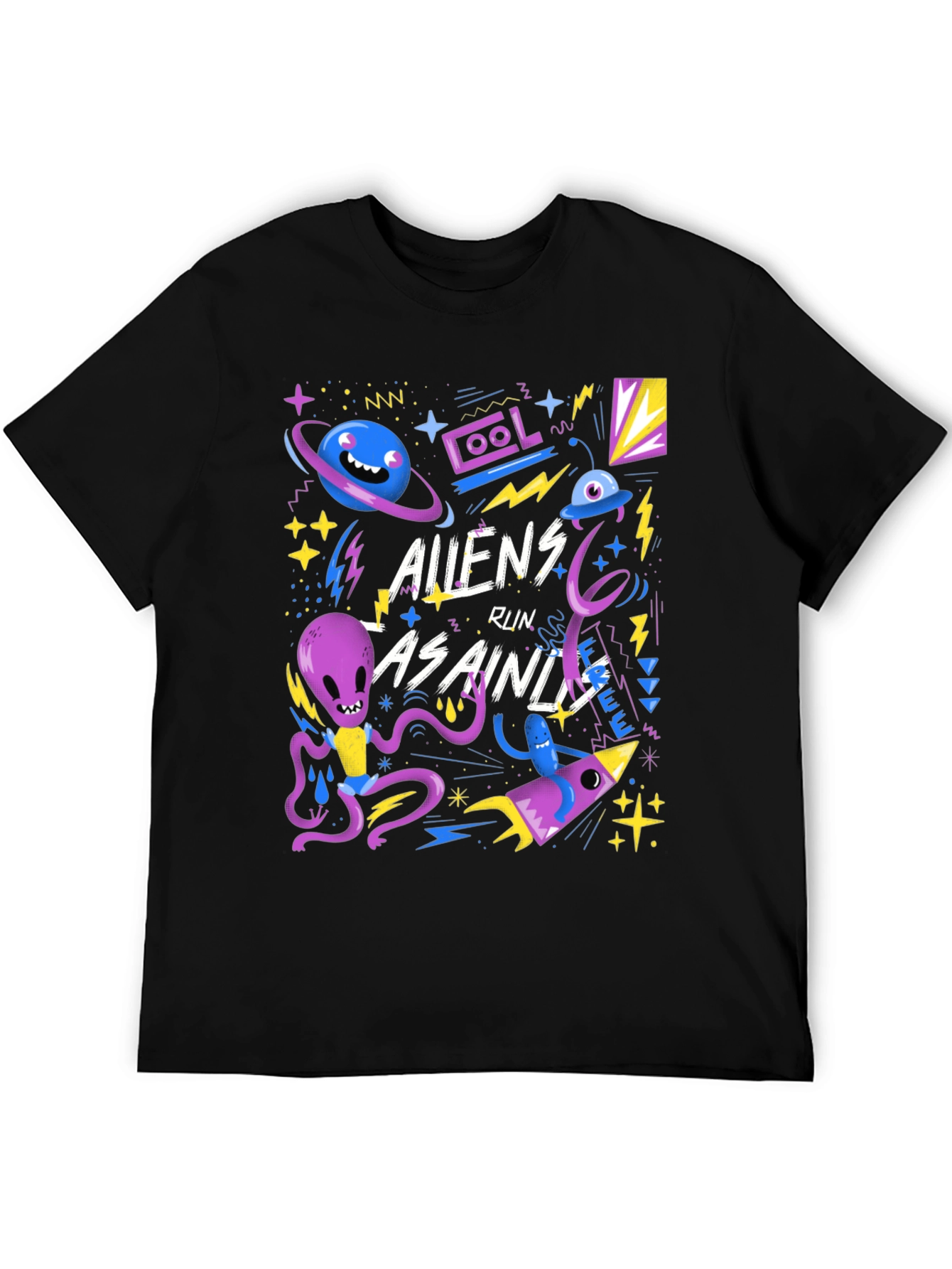 Aliens Run As Ainds Graphic Black T-Shirt