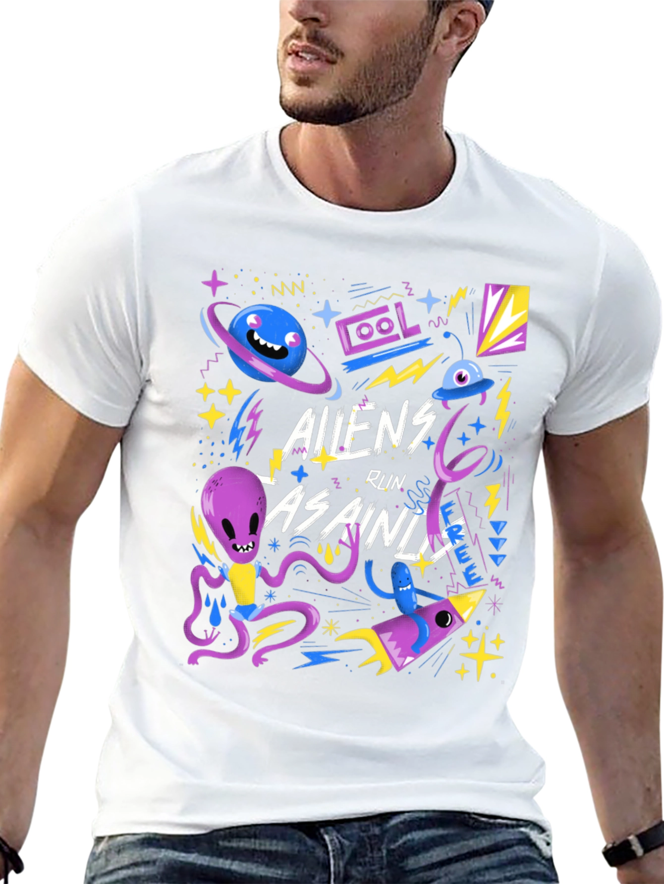 Aliens Run As Ainds Graphic Black T-Shirt