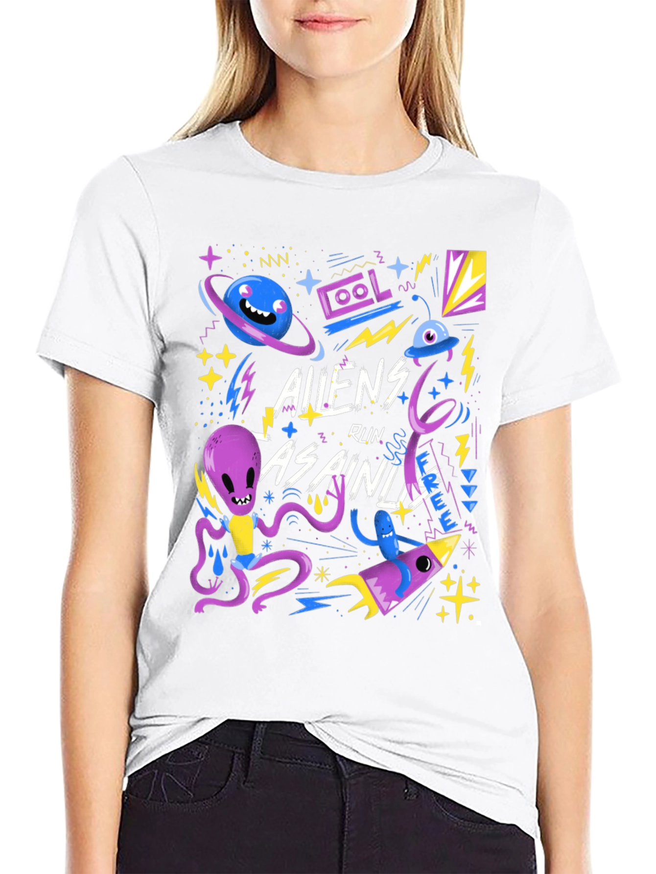 Aliens Run As Ainds Graphic Black T-Shirt
