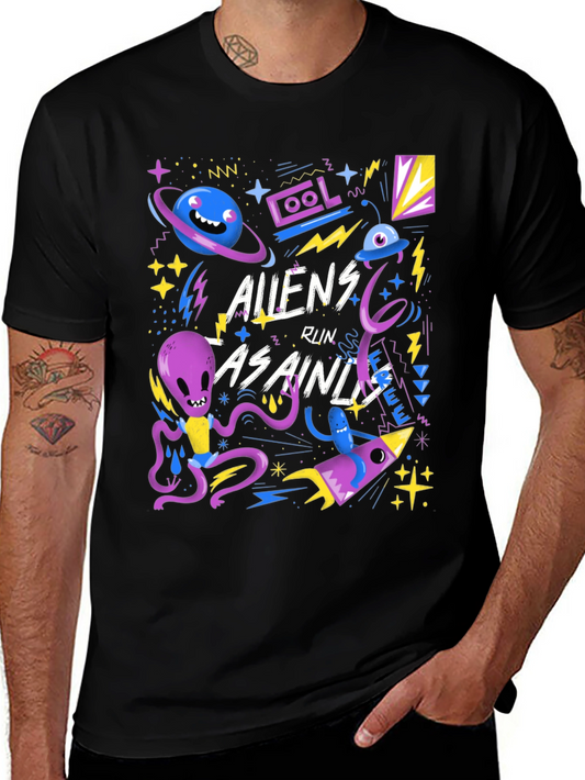 Aliens Run As Ainds Graphic Black T-Shirt