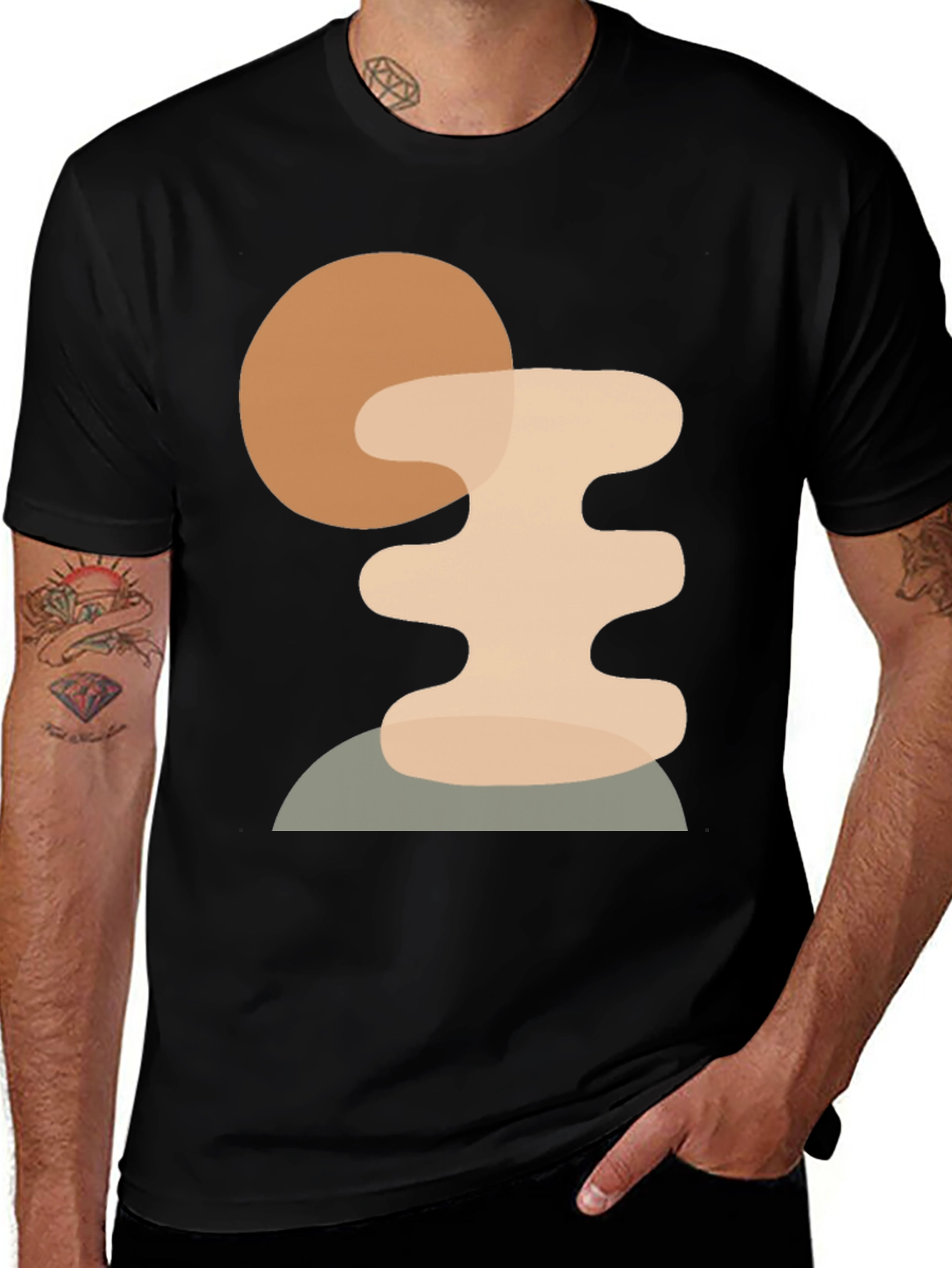 Abstract Geometric Graphic Print Tee - Black