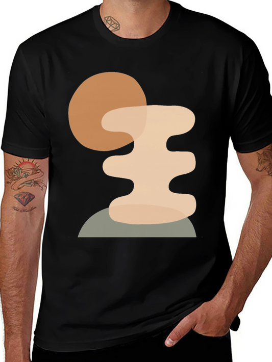 Abstract Geometric Graphic Print Tee - Black