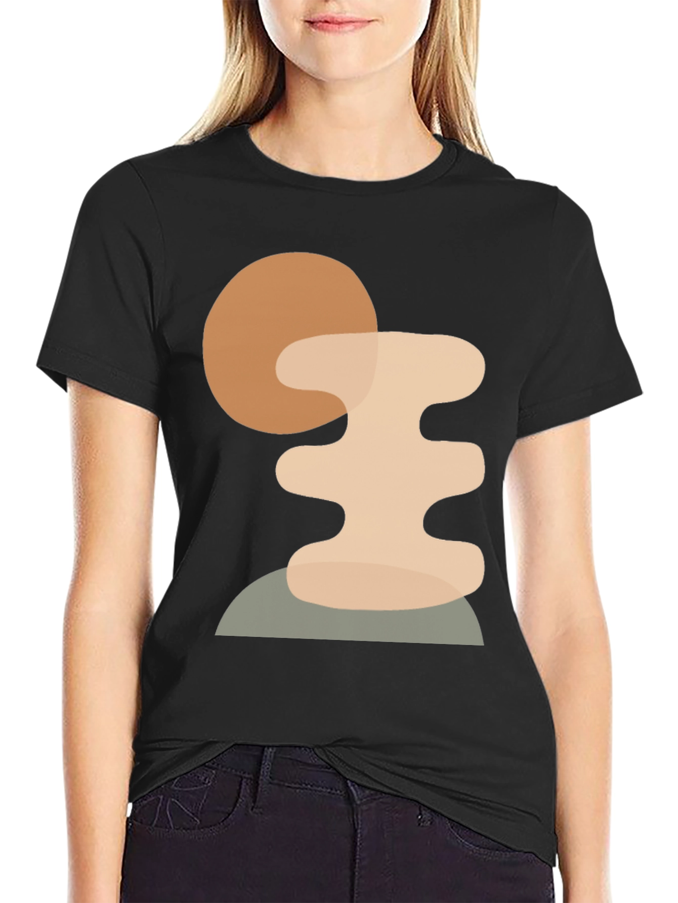 Abstract Geometric Graphic Print Tee - Black