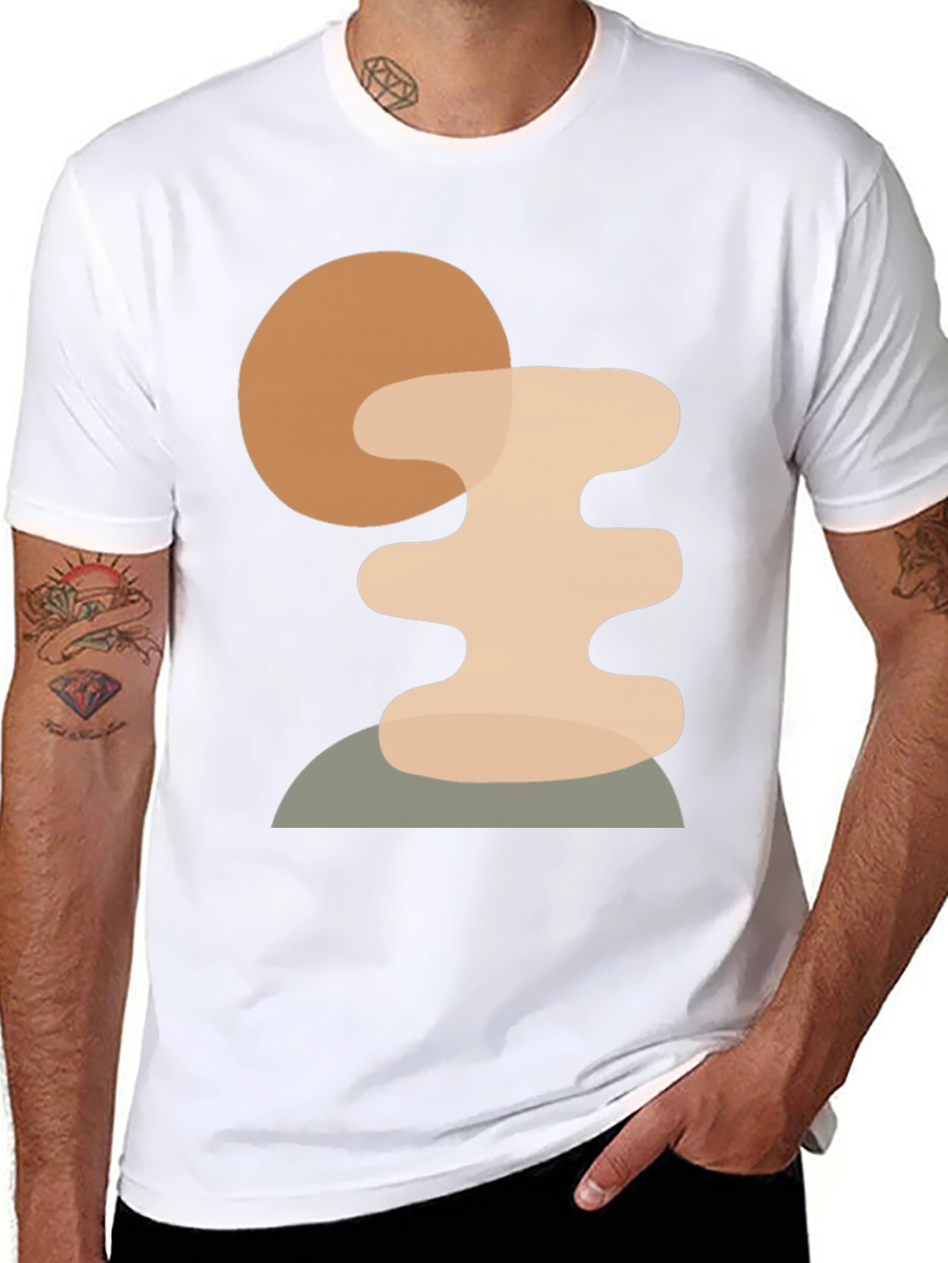 Abstract Geometric Graphic Print Tee - Black