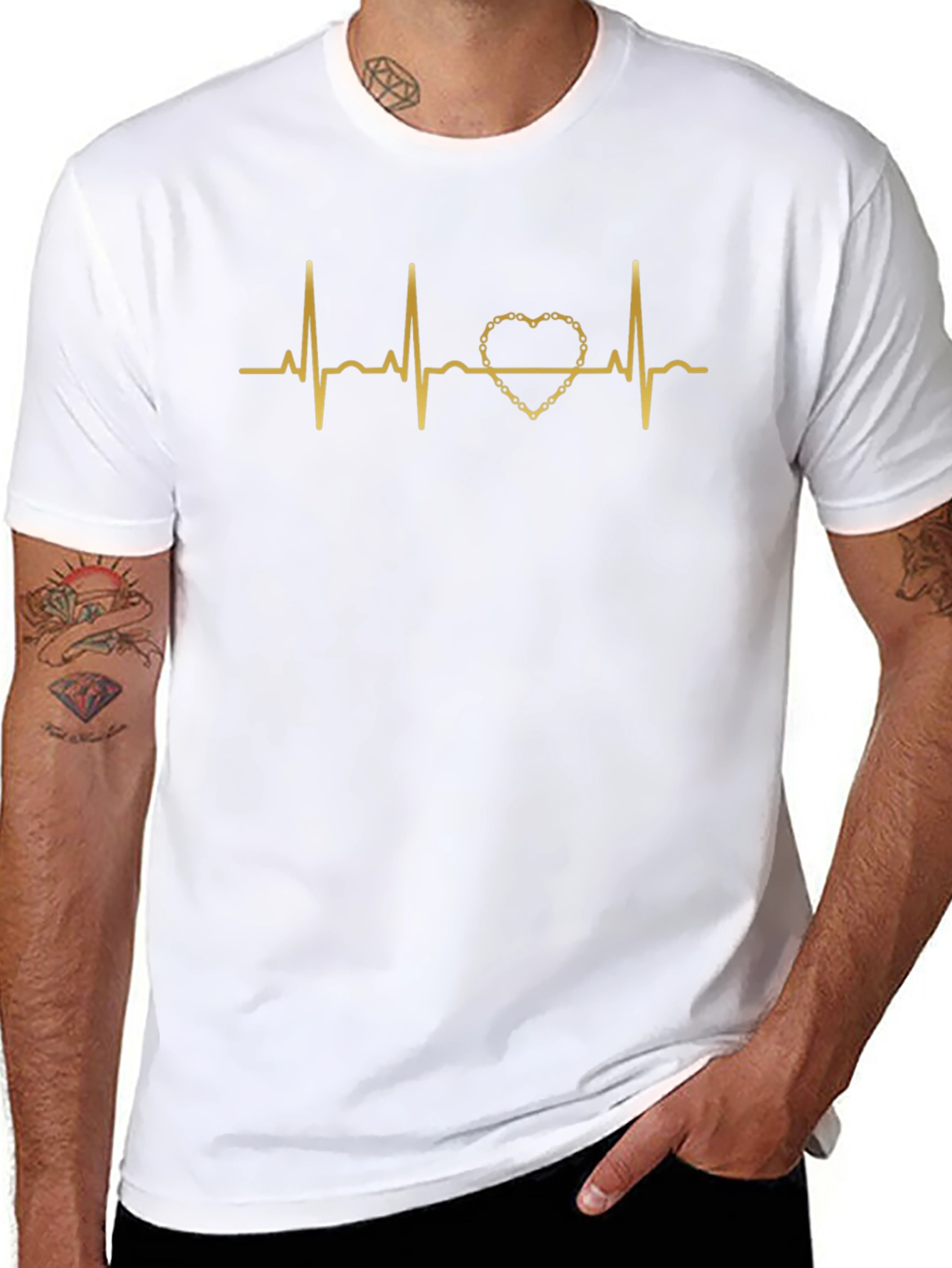Heartbeat Chain Heart T-Shirt - Stylish Graphic Tee