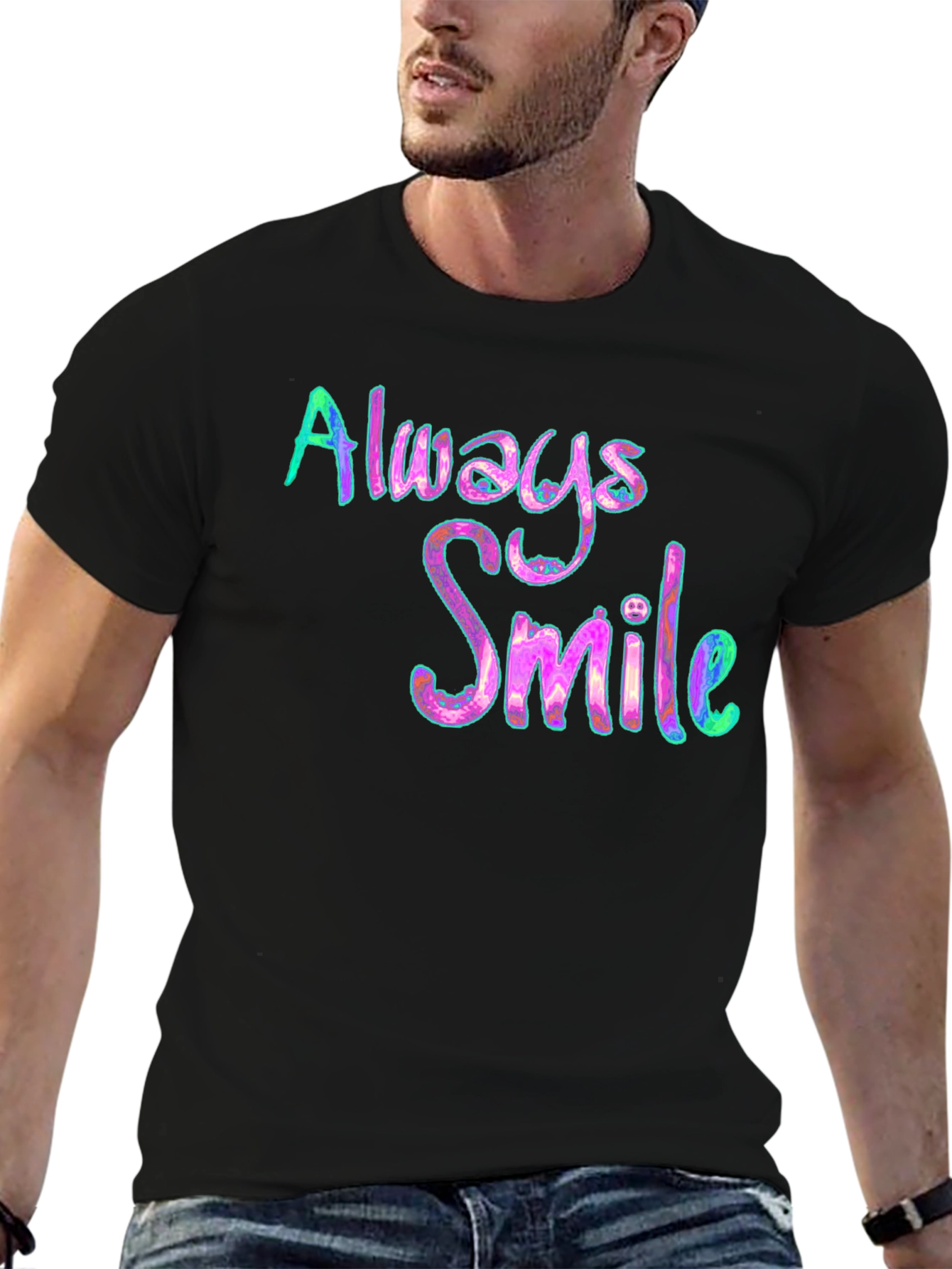 Always Smile Graphic Tee - Black Cotton Blend
