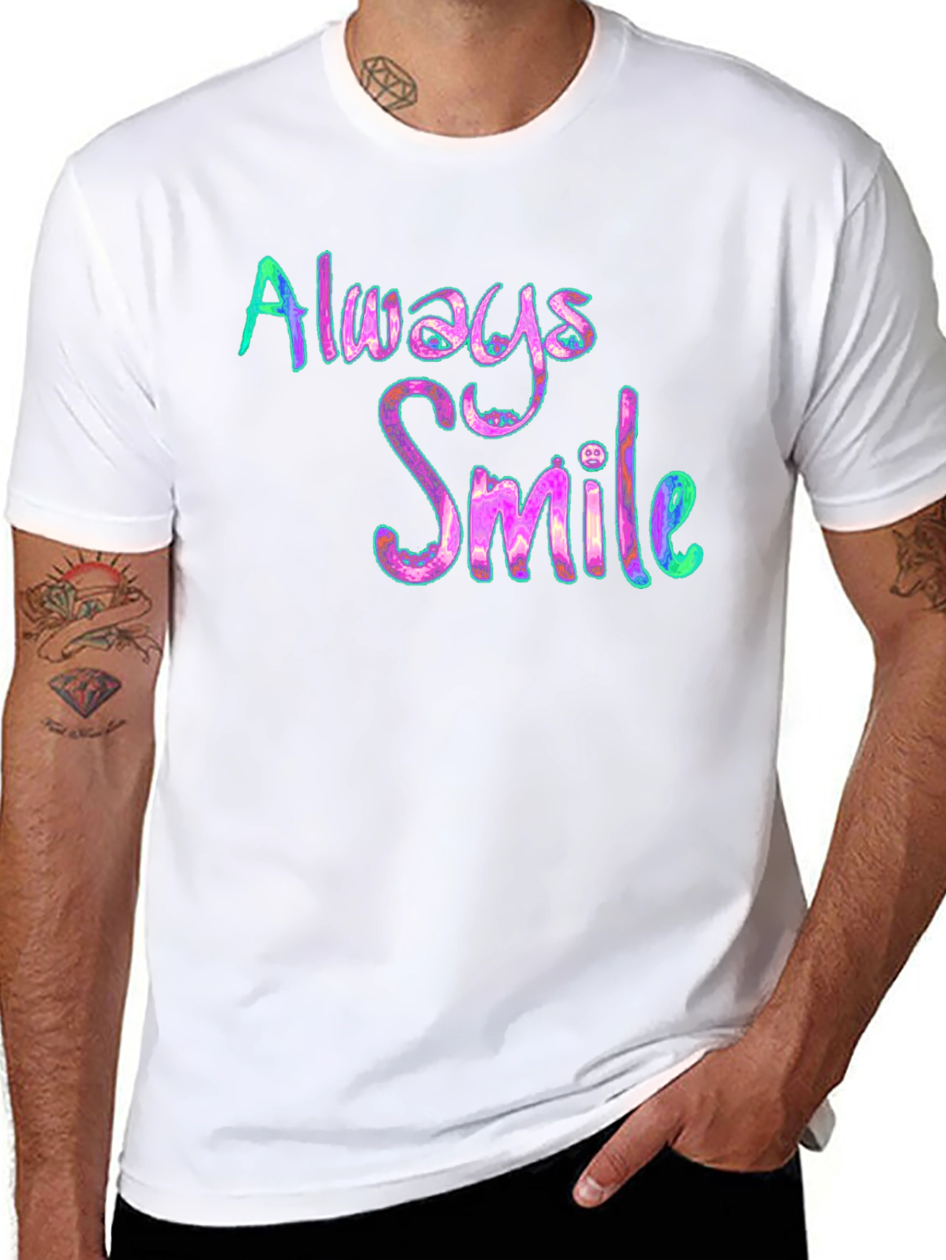 Always Smile Graphic Tee - Black Cotton Blend