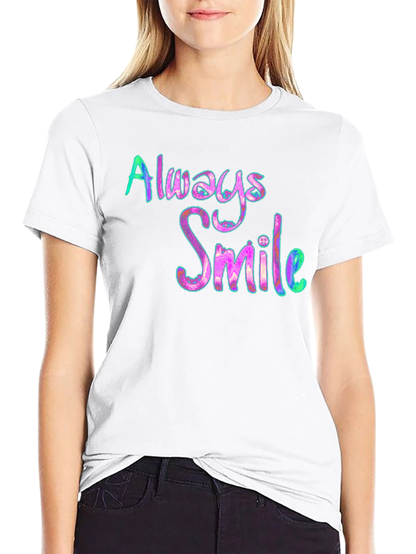 Always Smile Graphic Tee - Black Cotton Blend