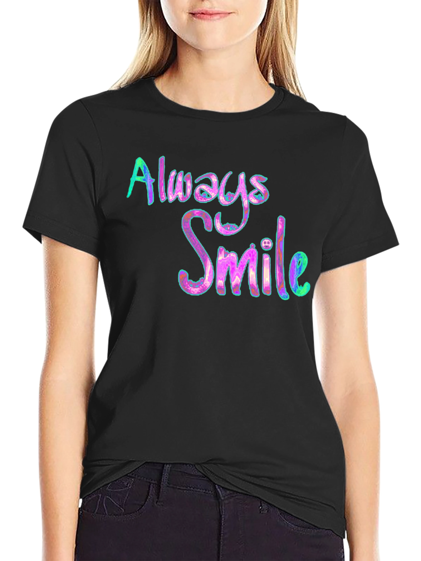 Always Smile Graphic Tee - Black Cotton Blend
