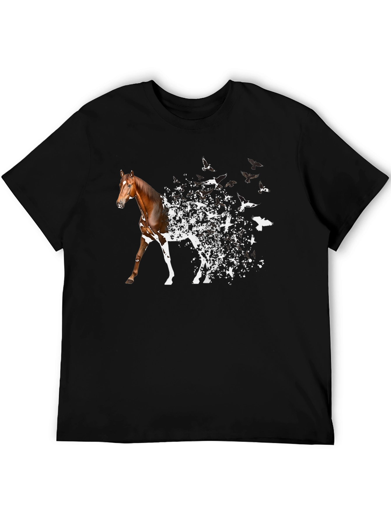 Horse to Birds Black Graphic T-Shirt