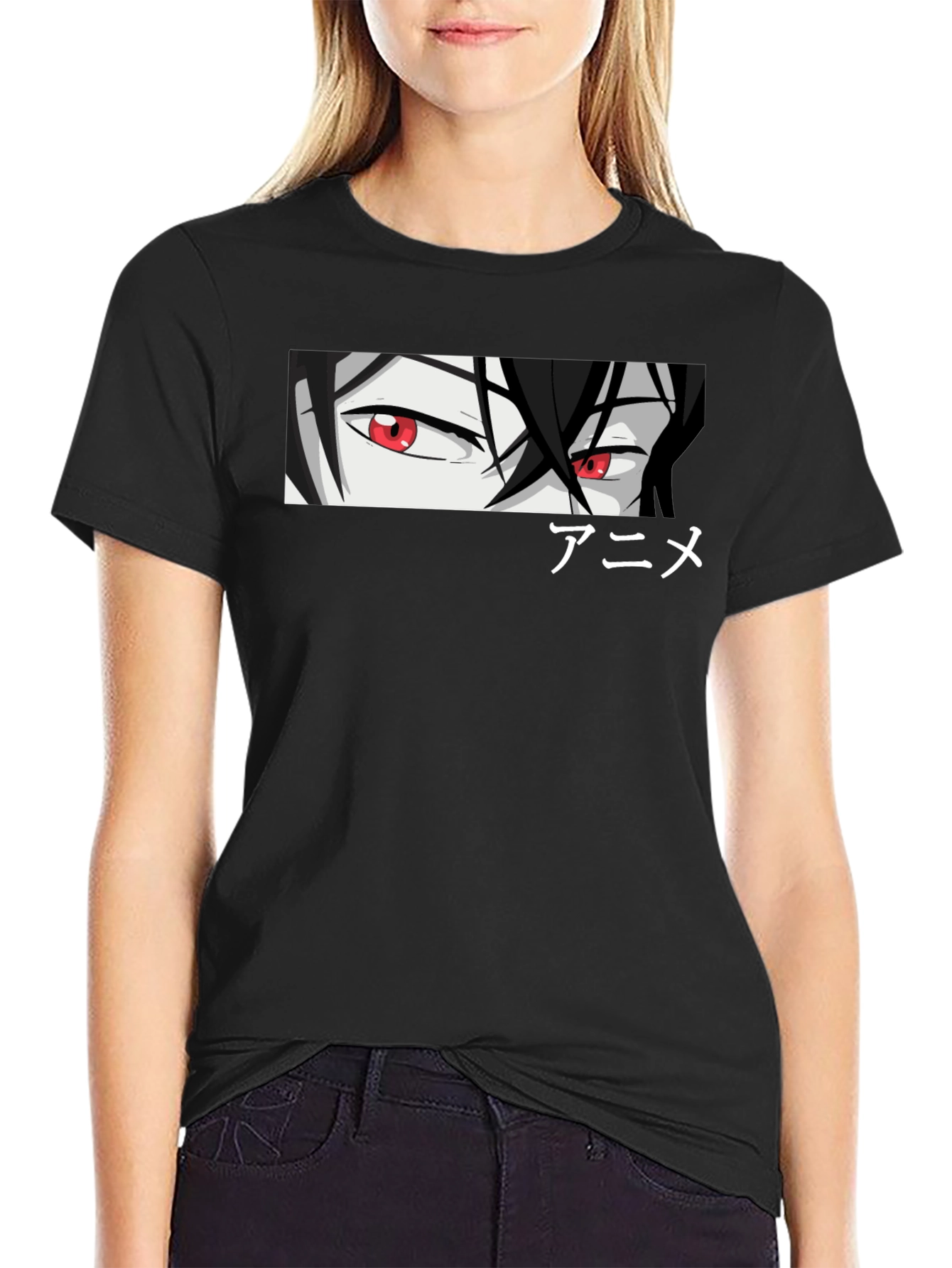 Anime Eyes Graphic Black T-Shirt