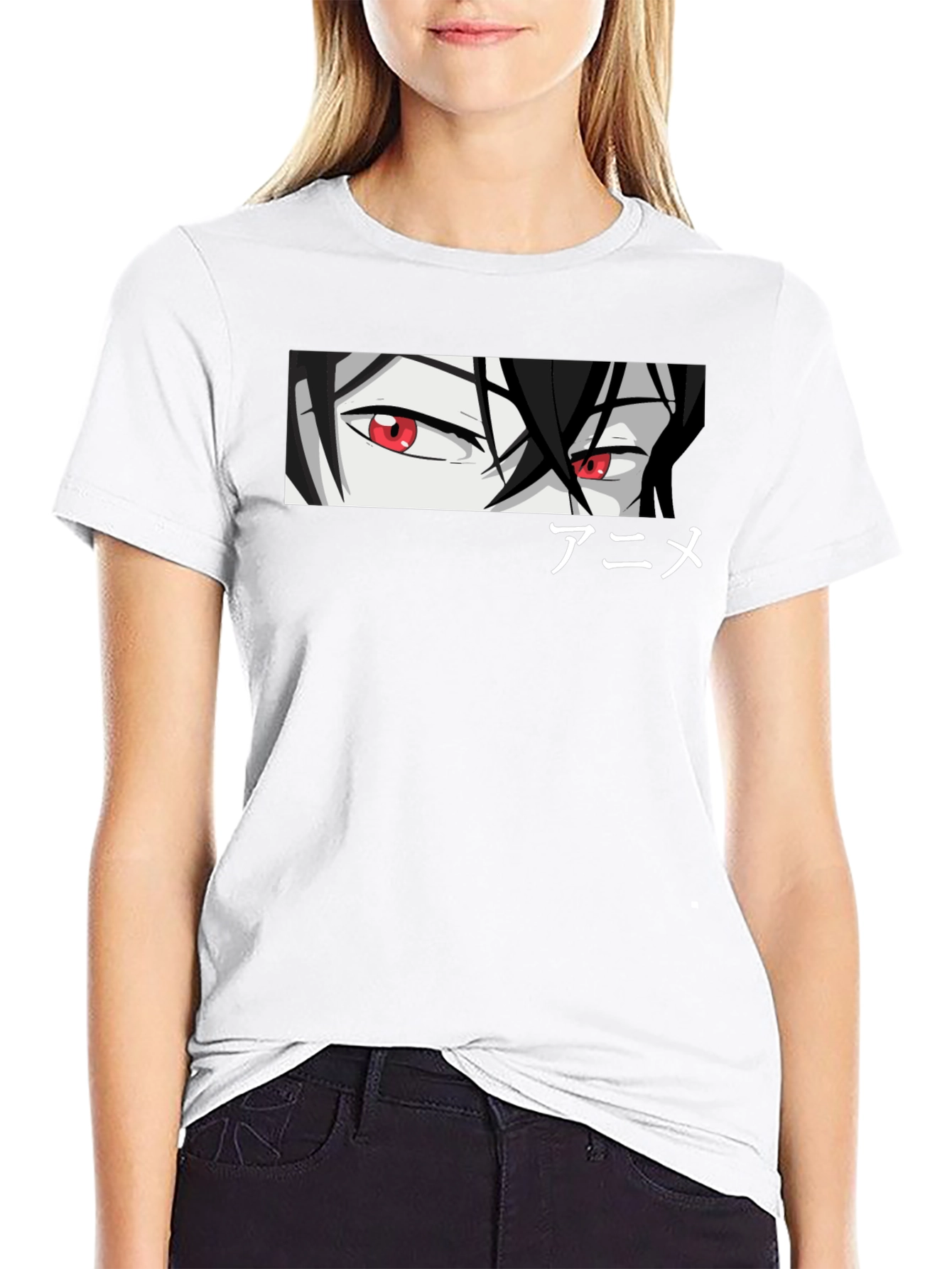 Anime Eyes Graphic Black T-Shirt