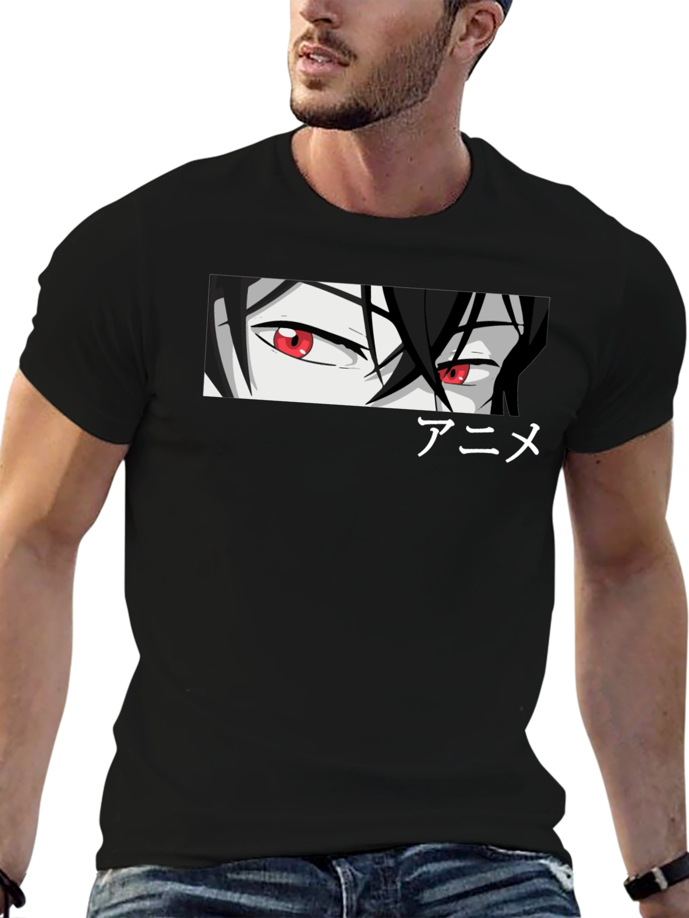 Anime Eyes Graphic Black T-Shirt