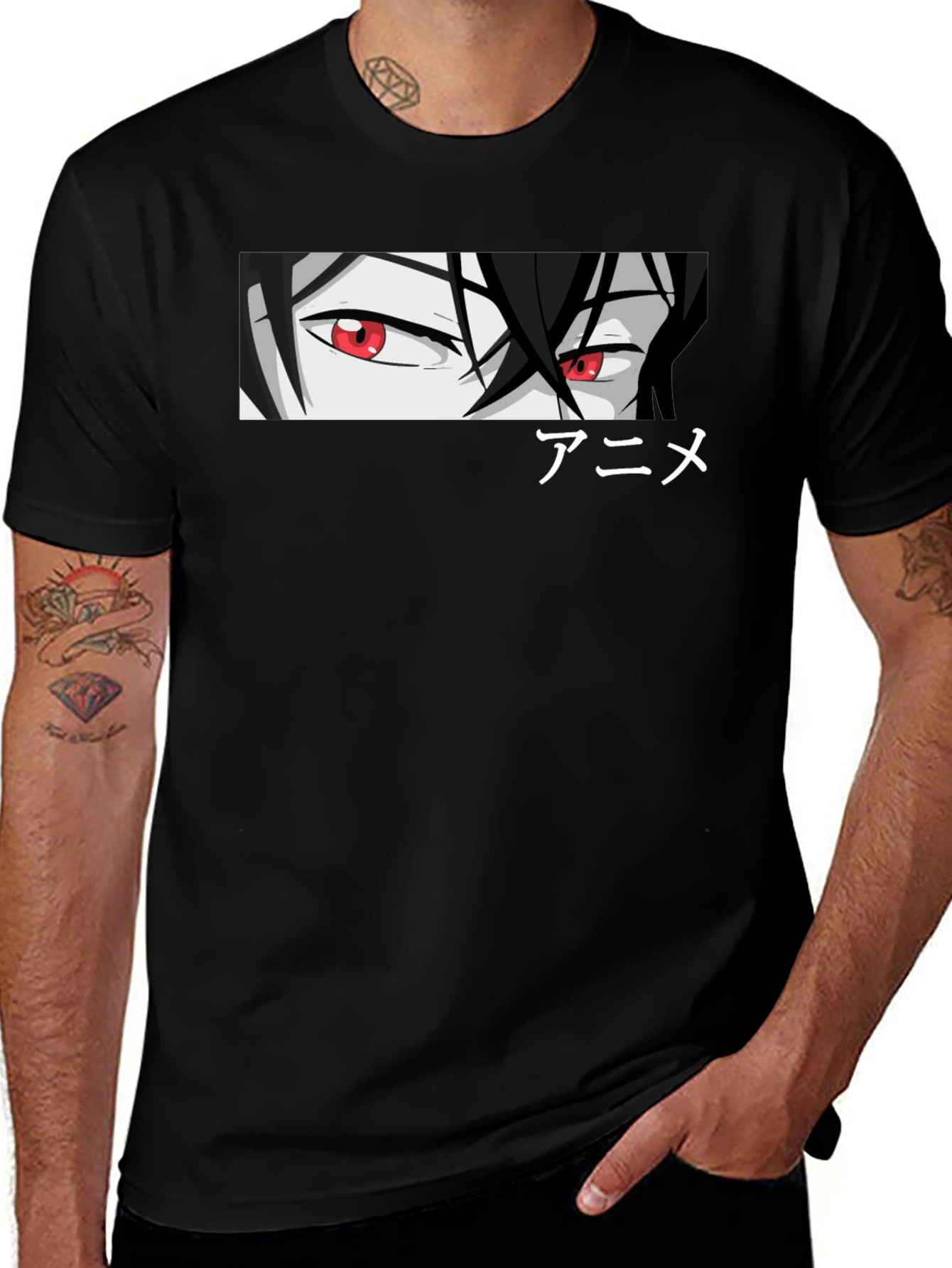 Anime Eyes Graphic Black T-Shirt