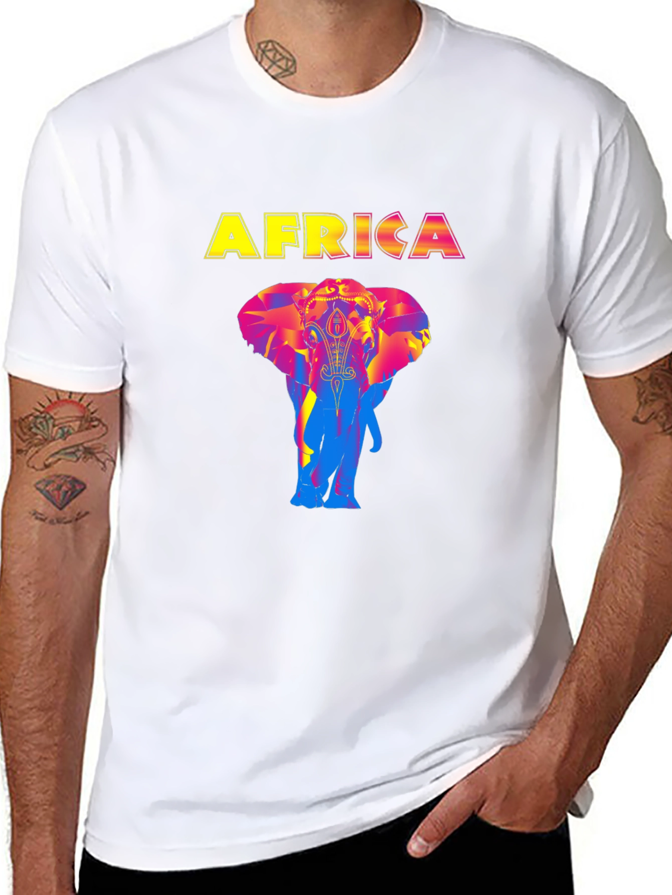 Africa Elephant Graphic Print Black T-Shirt