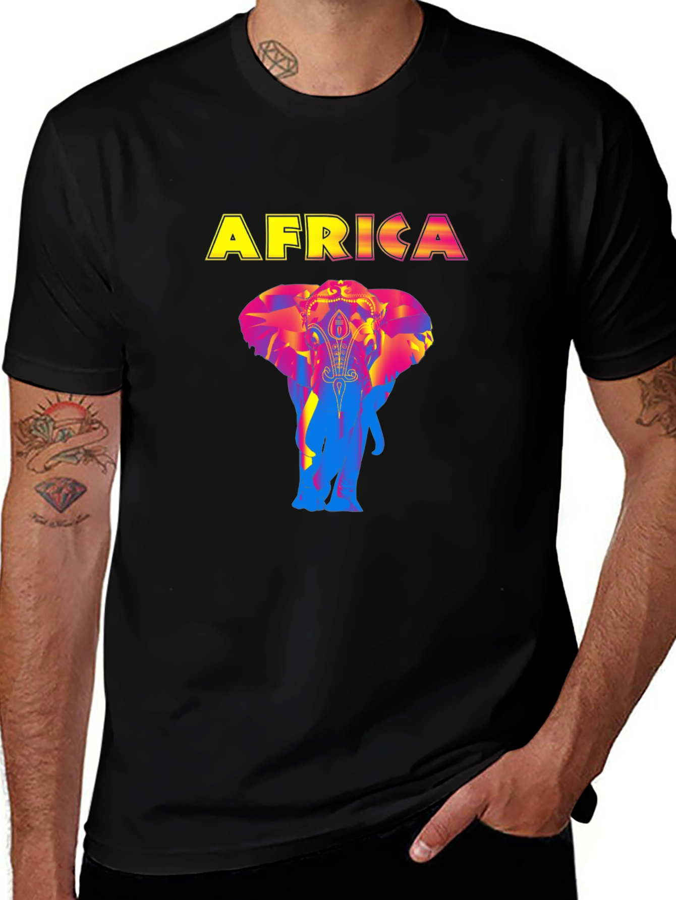 Africa Elephant Graphic Print Black T-Shirt