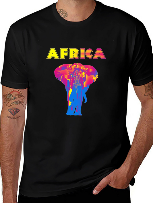 Africa Elephant Graphic Print Black T-Shirt
