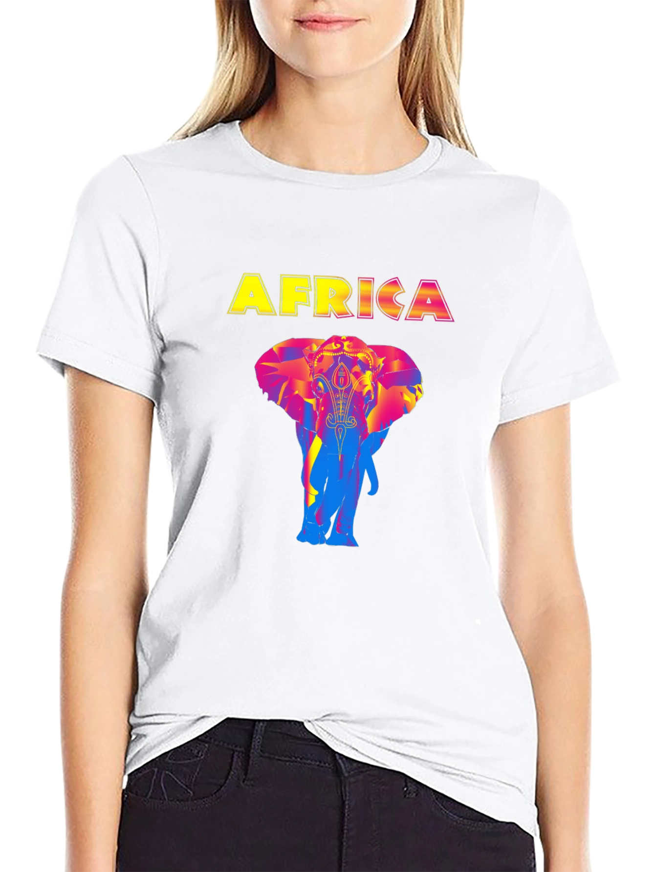 Africa Elephant Graphic Print Black T-Shirt