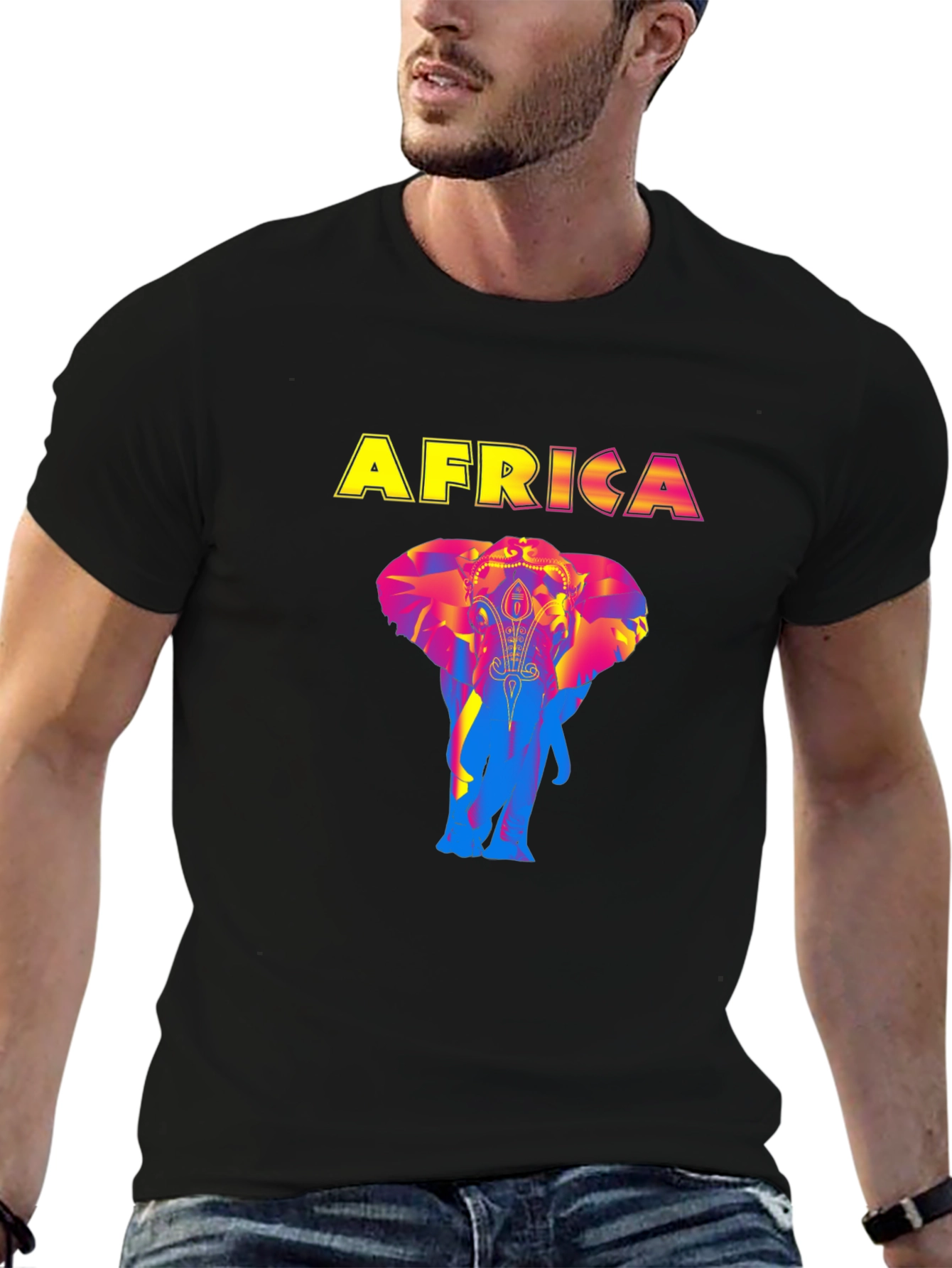 Africa Elephant Graphic Print Black T-Shirt