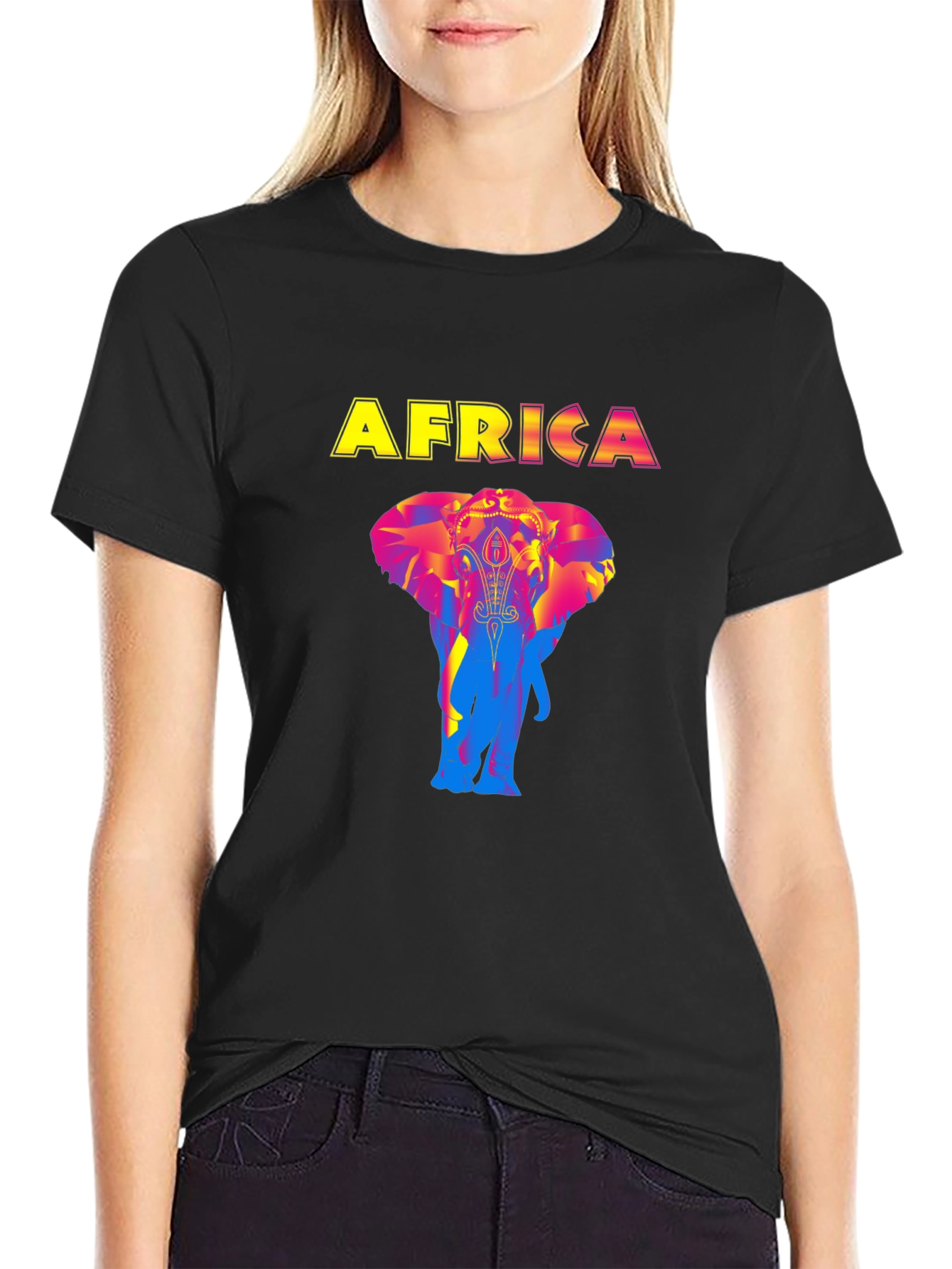 Africa Elephant Graphic Print Black T-Shirt