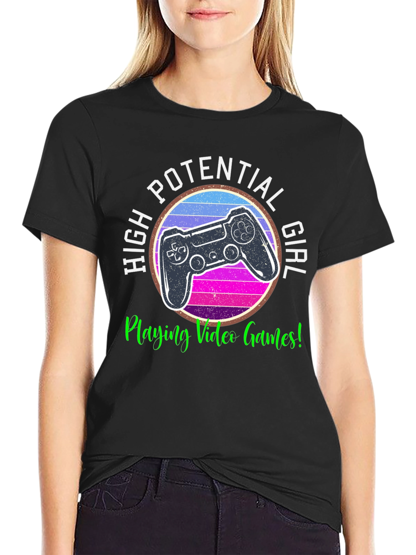 High Potential Gamer Girl Black T-Shirt