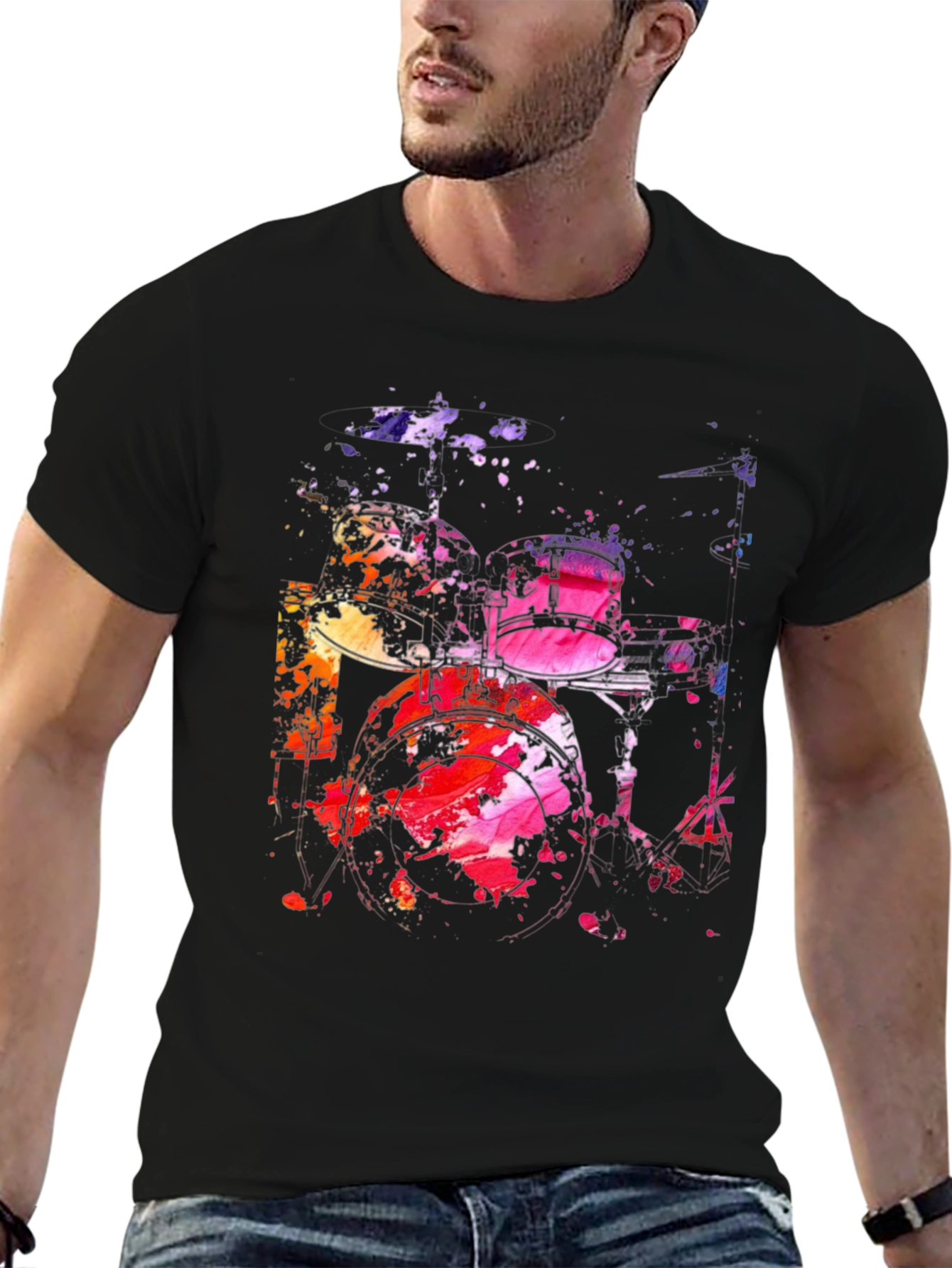 Abstract Drum Set Graphic Tee - Mens Black T-Shirt