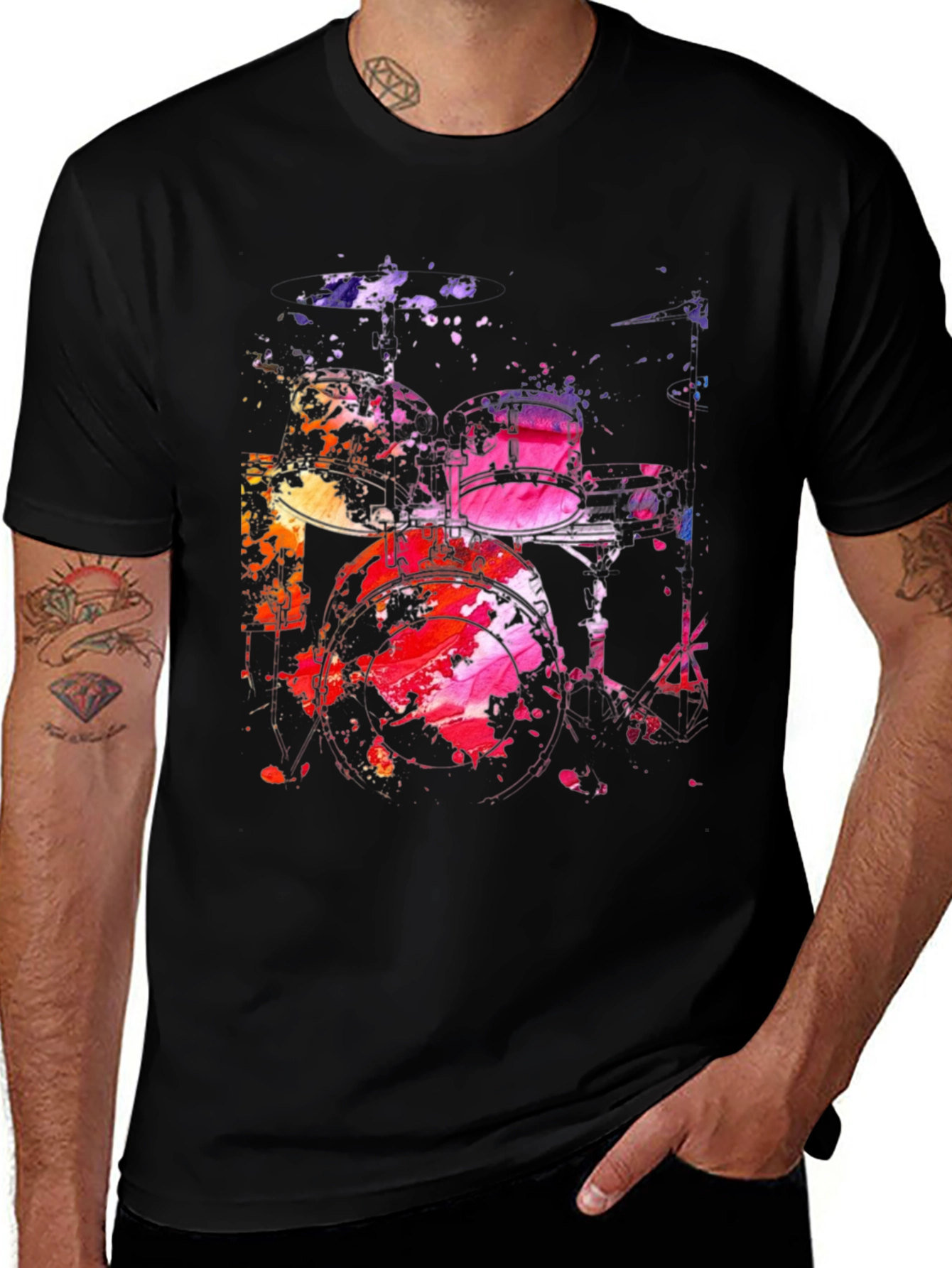 Abstract Drum Set Graphic Tee - Mens Black T-Shirt