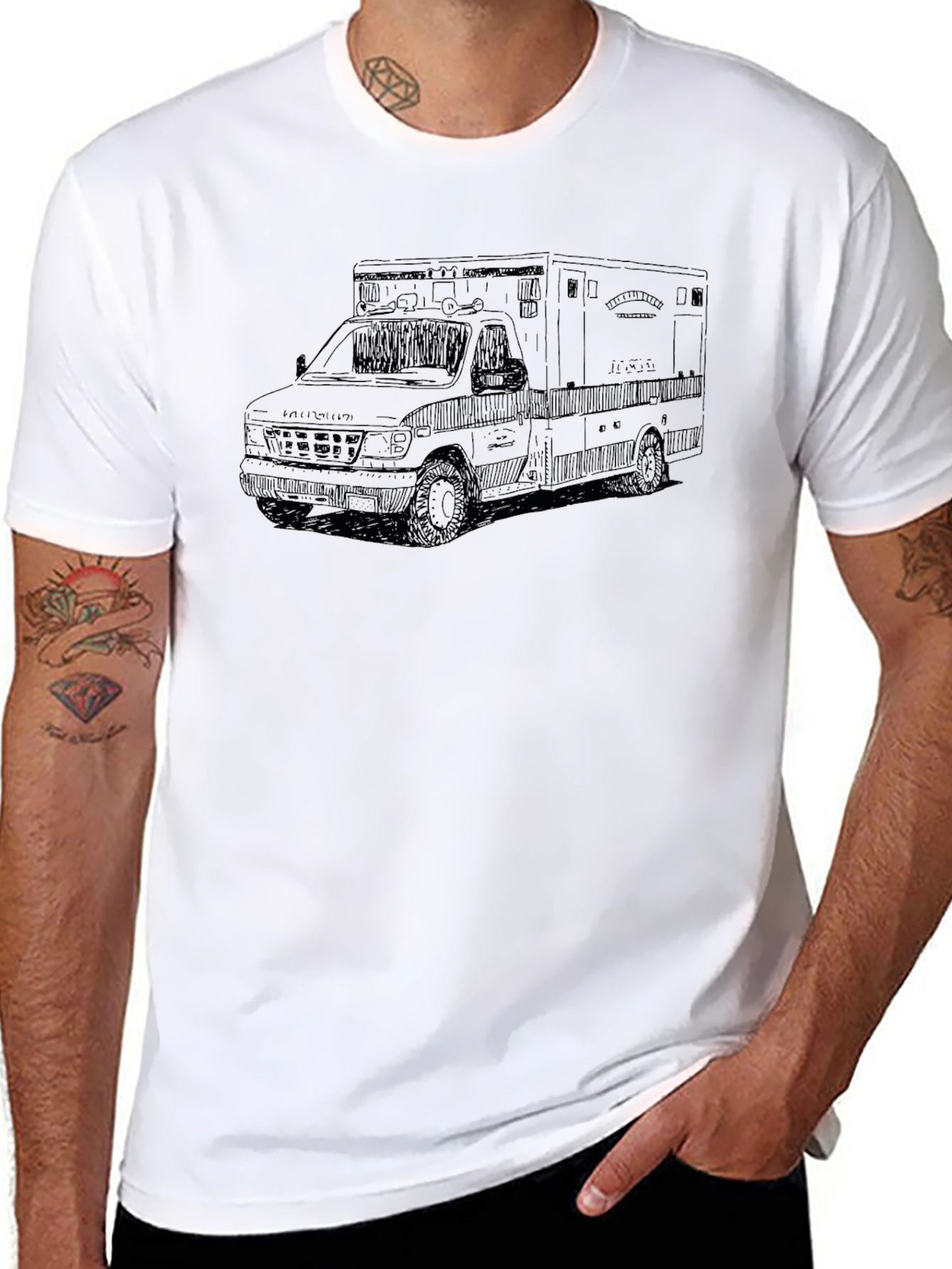 Ambulance Sketch Graphic Tee - Black