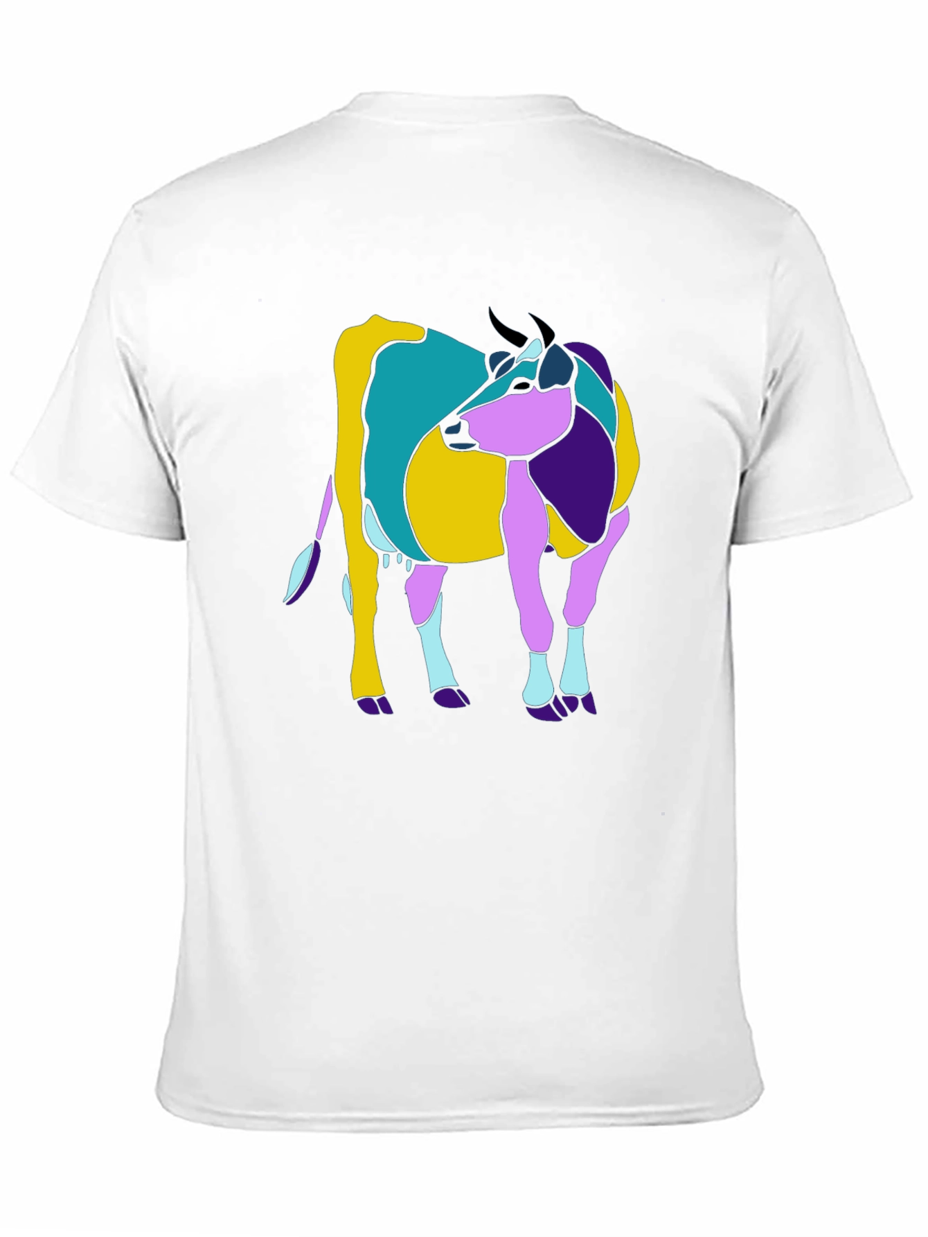 Abstract Cow Graphic Tee - Black Cotton Casual T-Shirt