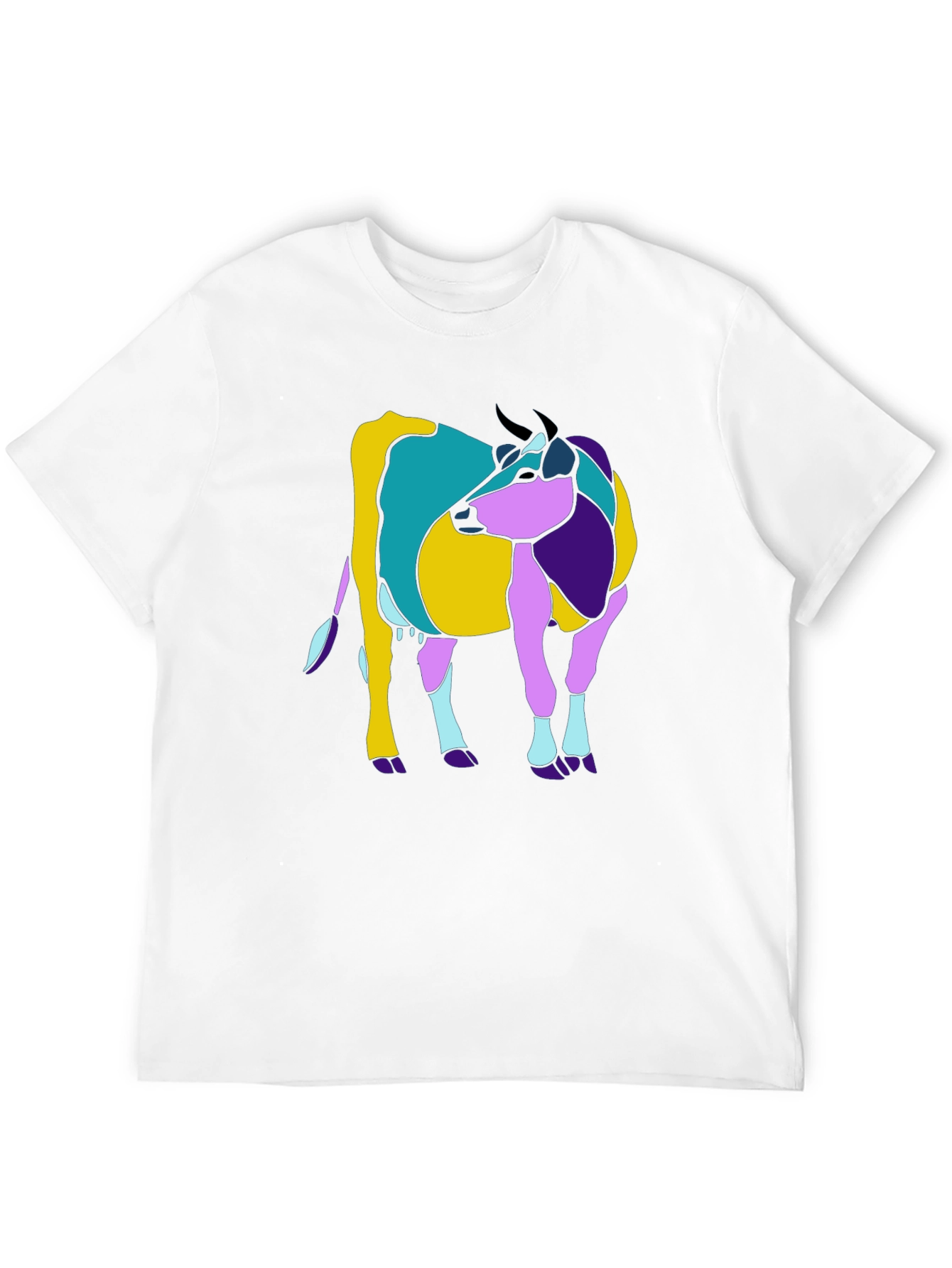 Abstract Cow Graphic Tee - Black Cotton Casual T-Shirt