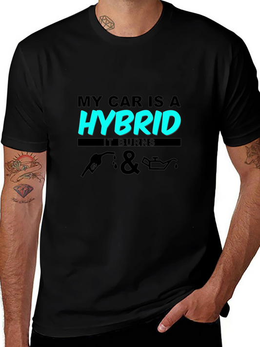 Hybrid Car Humor T-Shirt - Burns Fuel & Oil