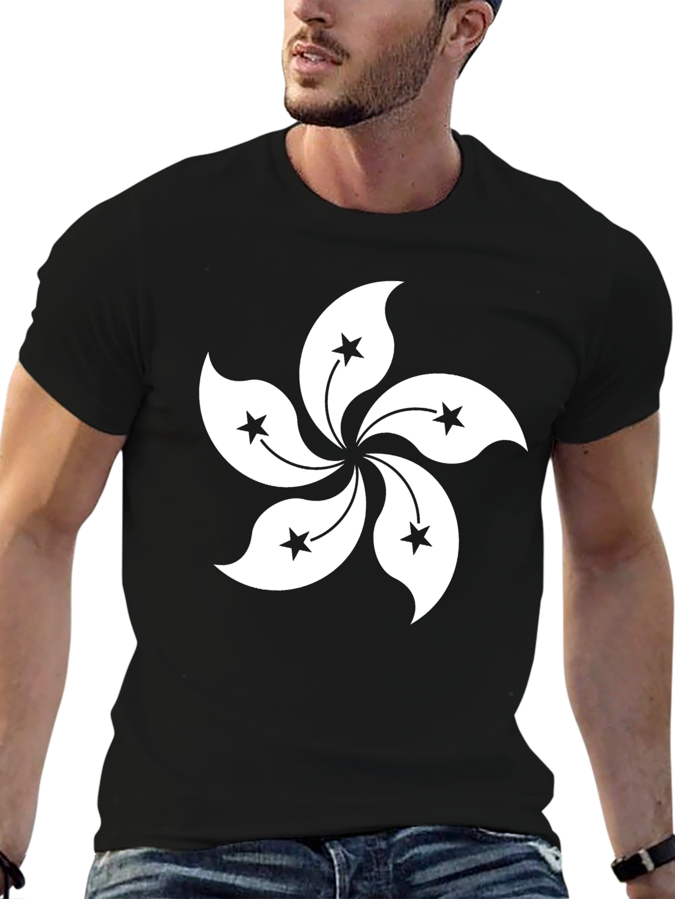 Hong Kong Flag Flower T-Shirt - Black