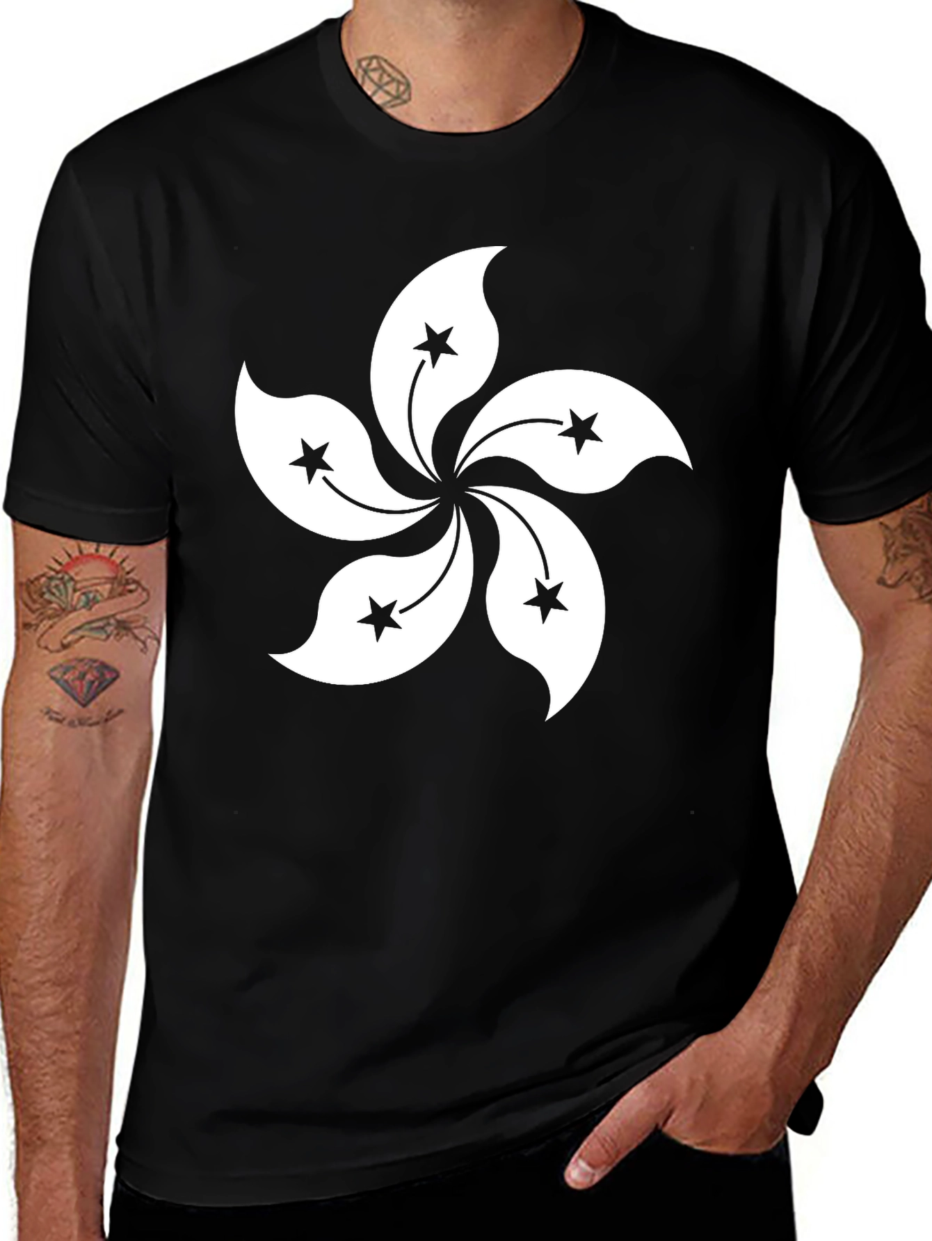 Hong Kong Flag Flower T-Shirt - Black