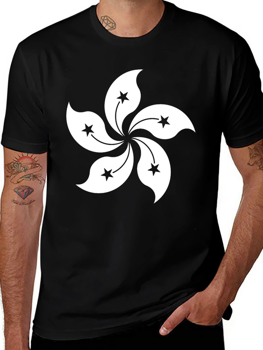 Hong Kong Flag Flower T-Shirt - Black