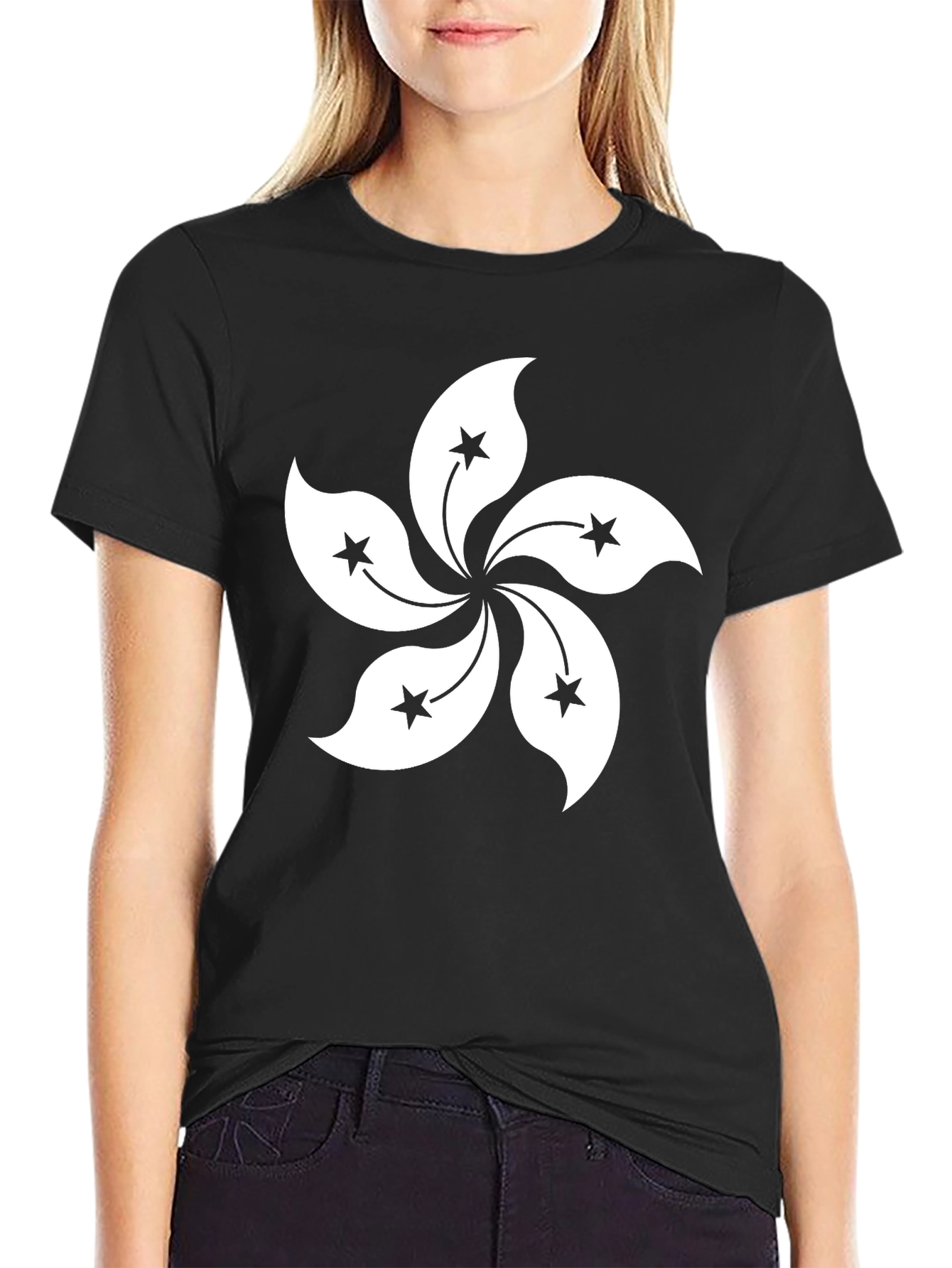 Hong Kong Flag Flower T-Shirt - Black