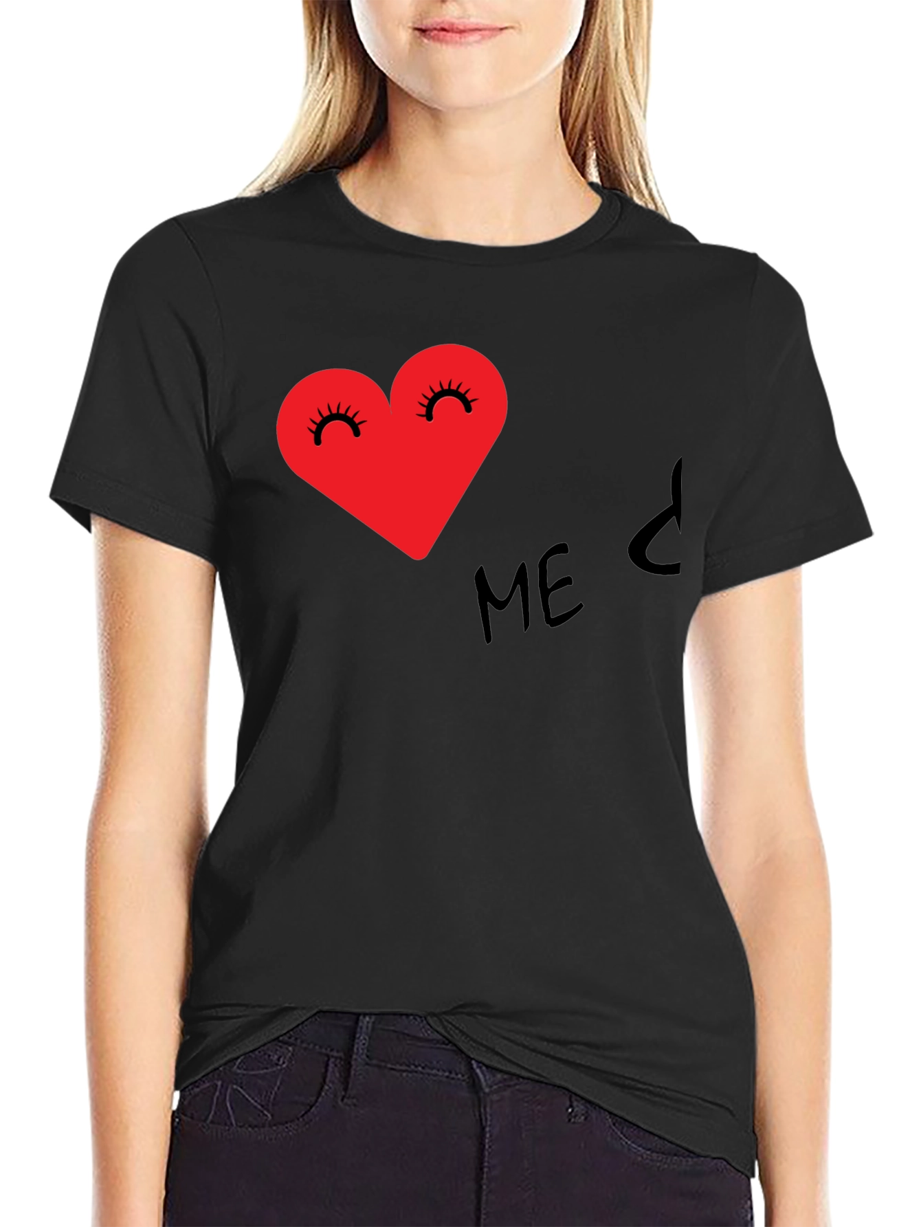 Heart-Eyed Tee - Black Expressive Graphic T-Shirt