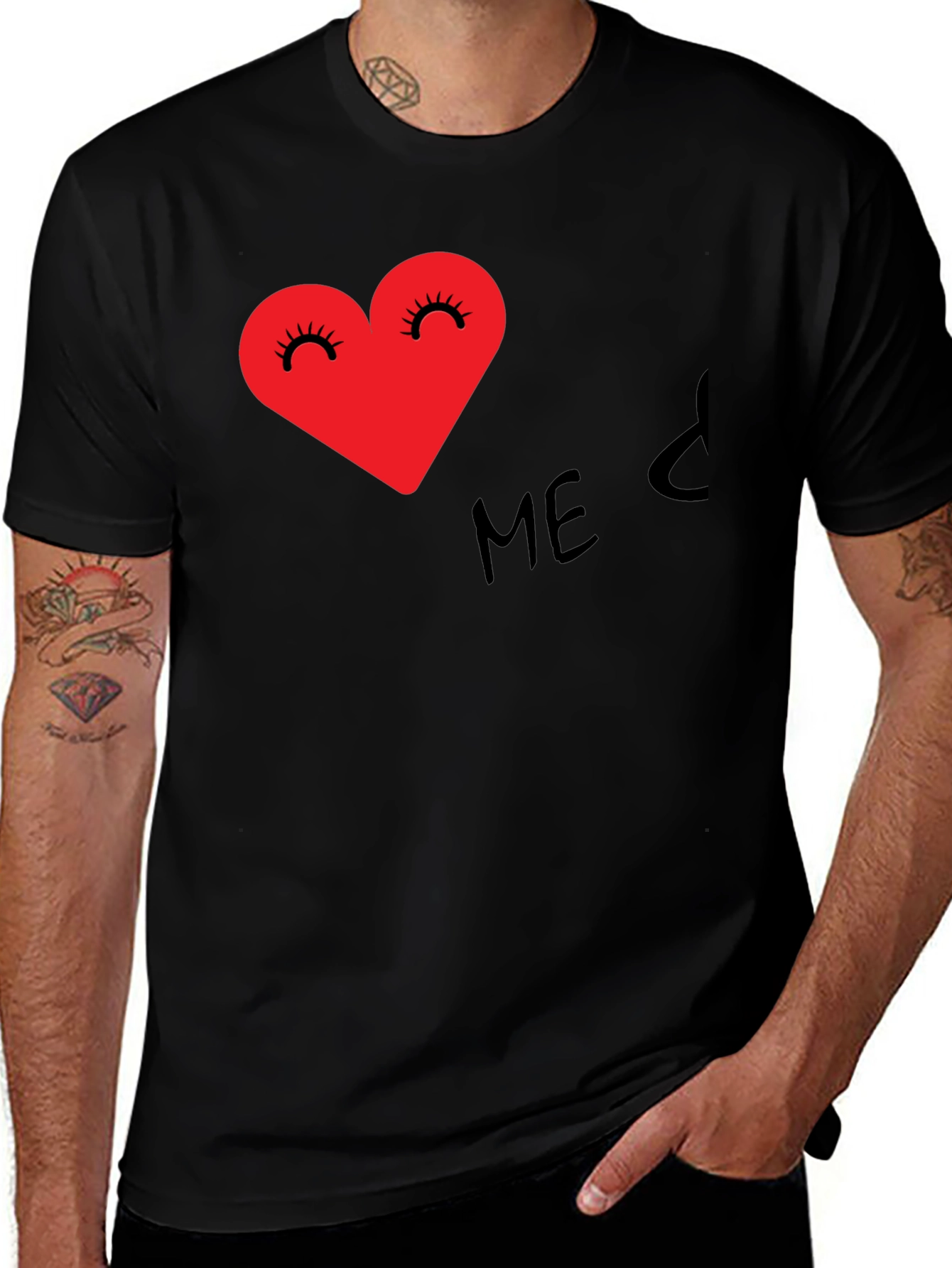 Heart-Eyed Tee - Black Expressive Graphic T-Shirt