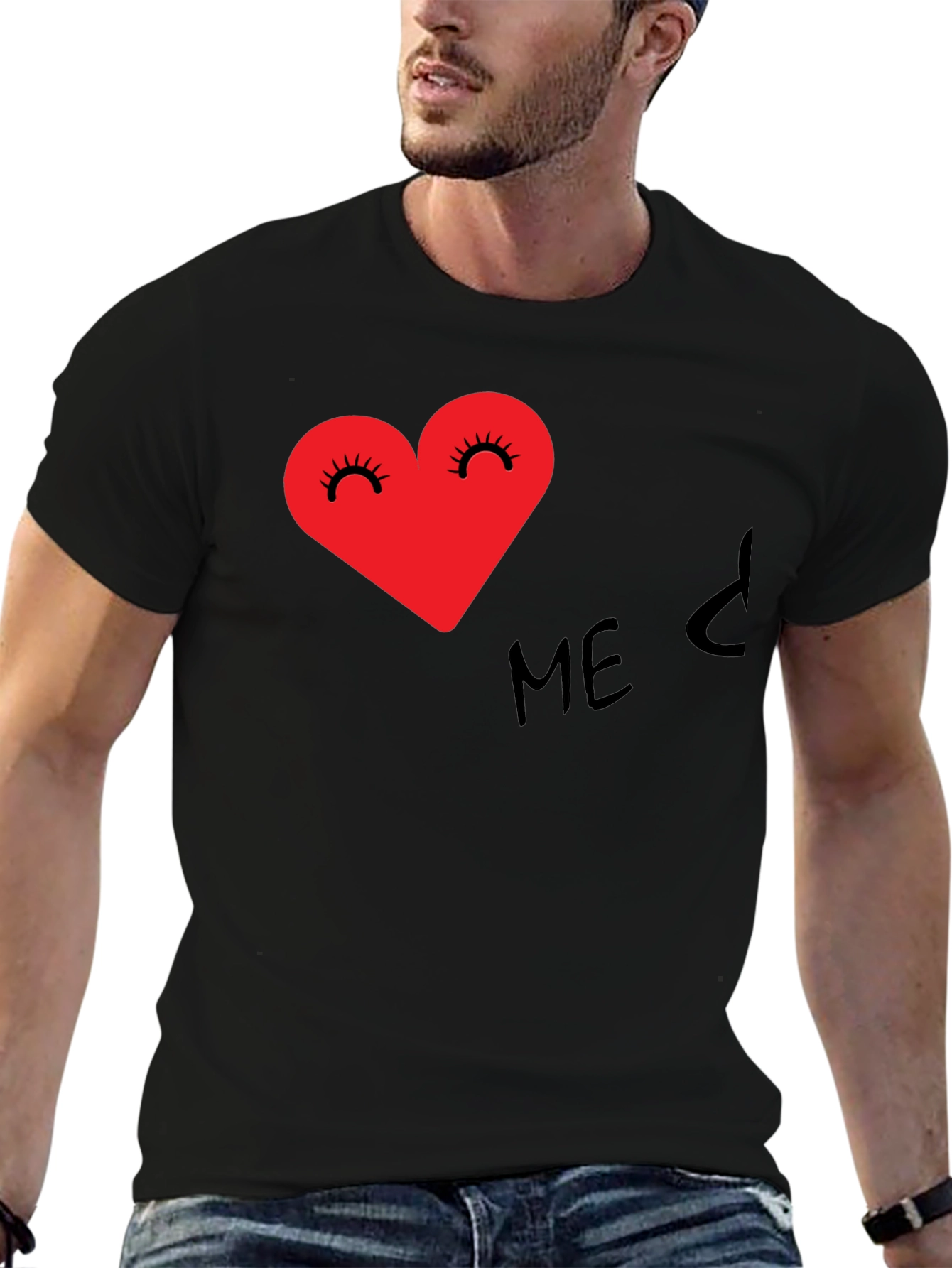 Heart-Eyed Tee - Black Expressive Graphic T-Shirt